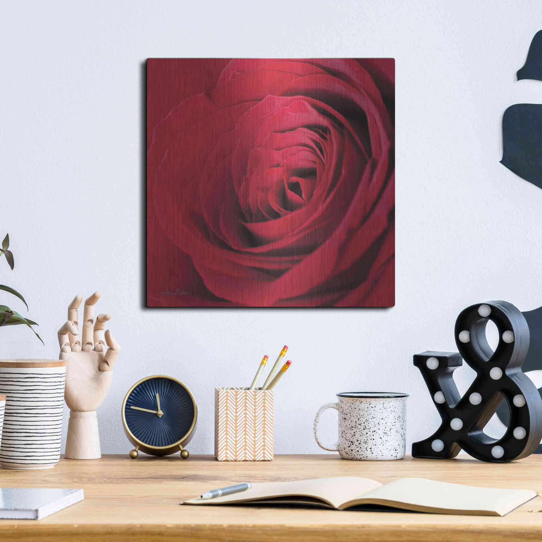 Luxe Metal Art 'The Red Rose III' by Lori Deiter, Metal Wall Art,12x12