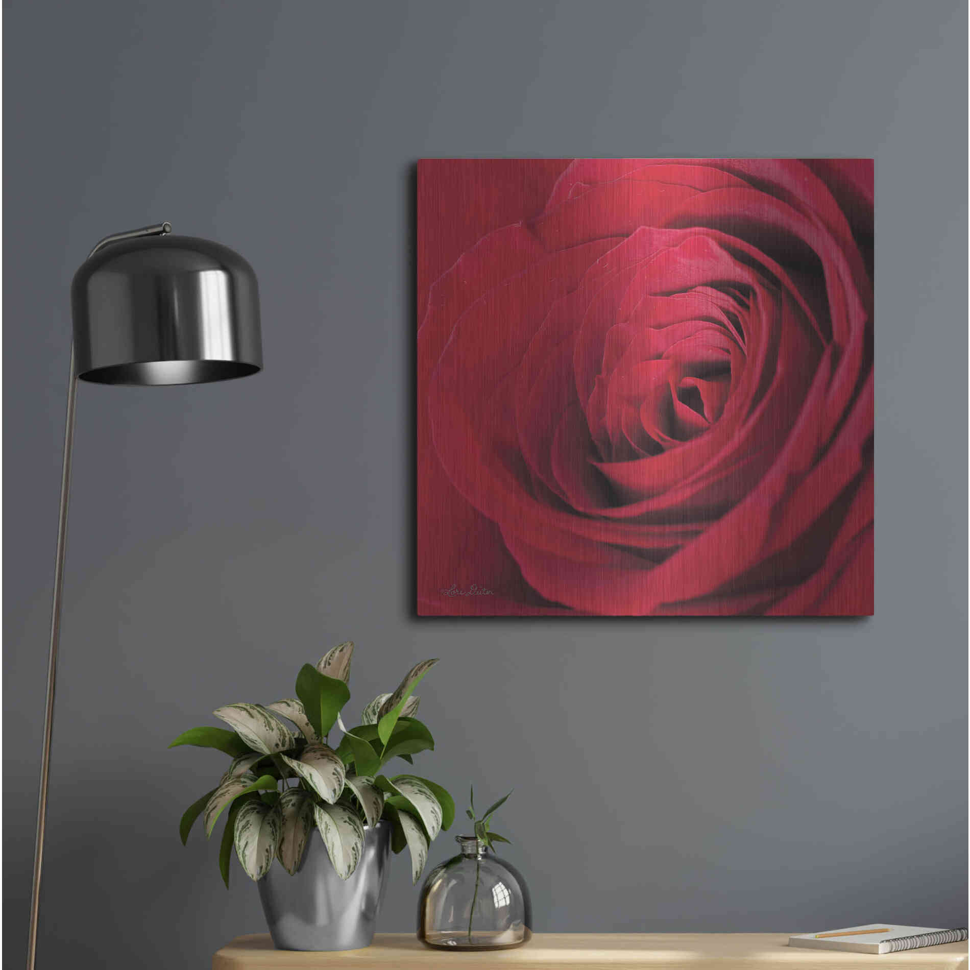 Luxe Metal Art 'The Red Rose III' by Lori Deiter, Metal Wall Art,24x24