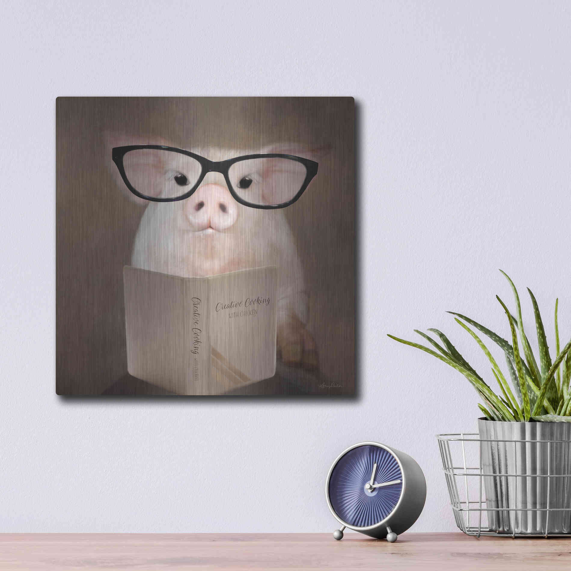 Luxe Metal Art 'Creative Cooking Pig' by Lori Deiter, Metal Wall Art,12x12