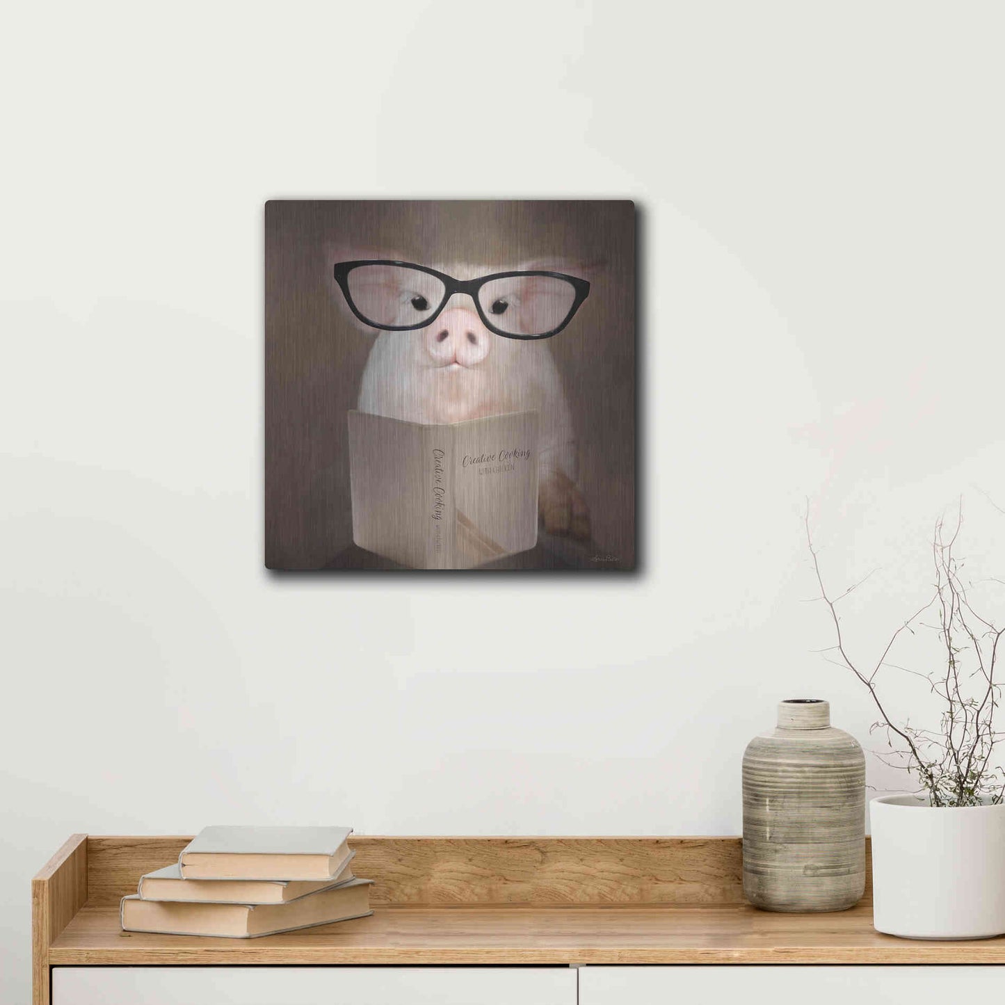 Luxe Metal Art 'Creative Cooking Pig' by Lori Deiter, Metal Wall Art,12x12