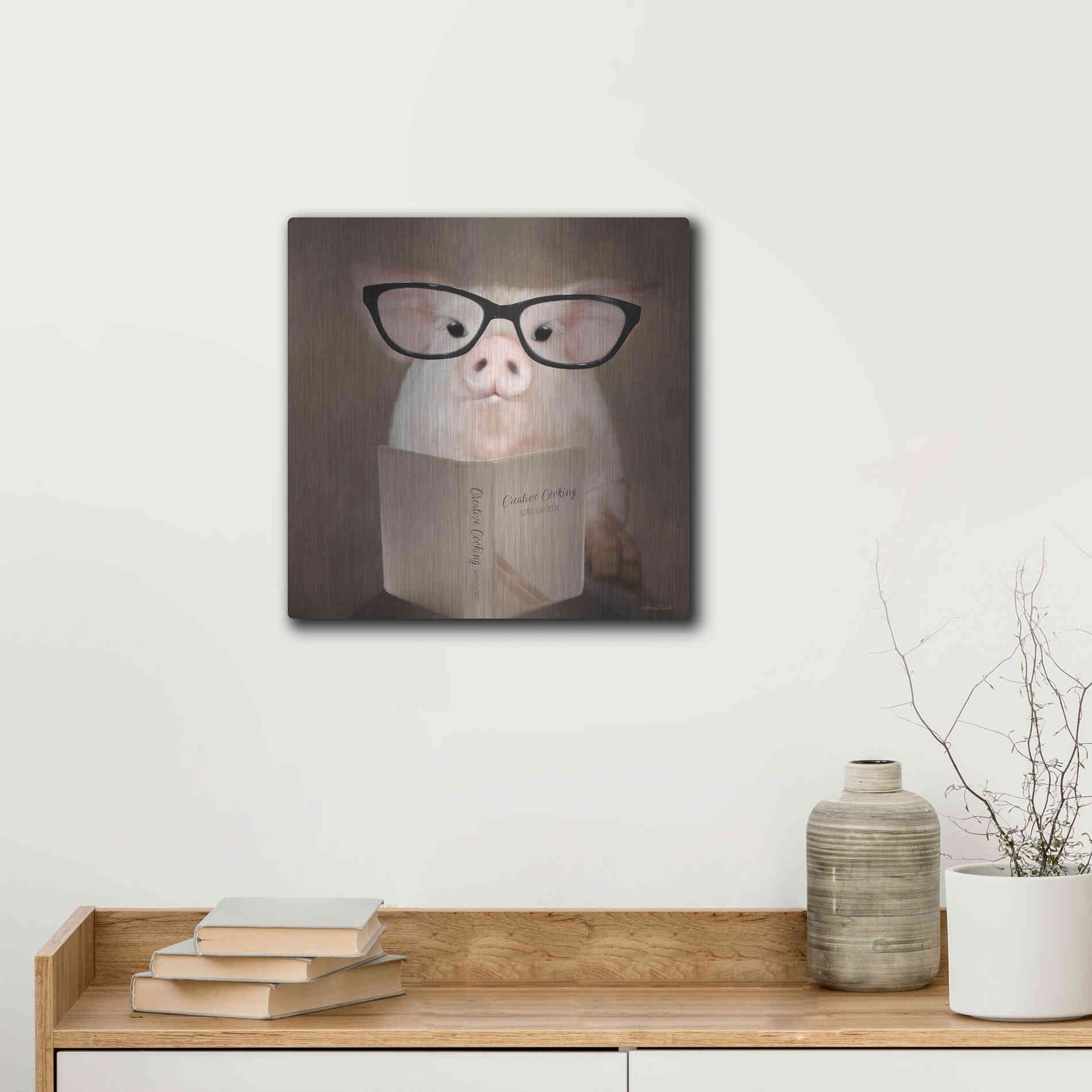 Luxe Metal Art 'Creative Cooking Pig' by Lori Deiter, Metal Wall Art,12x12