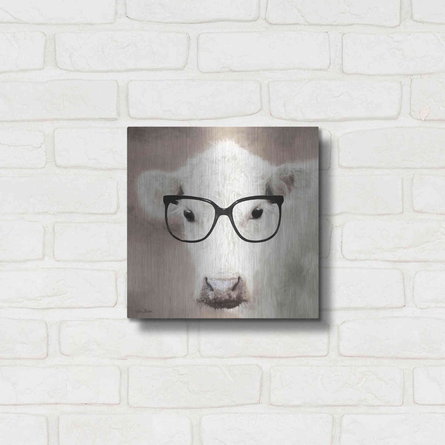 Luxe Metal Art 'See Clearly Cow' by Lori Deiter, Metal Wall Art,12x12
