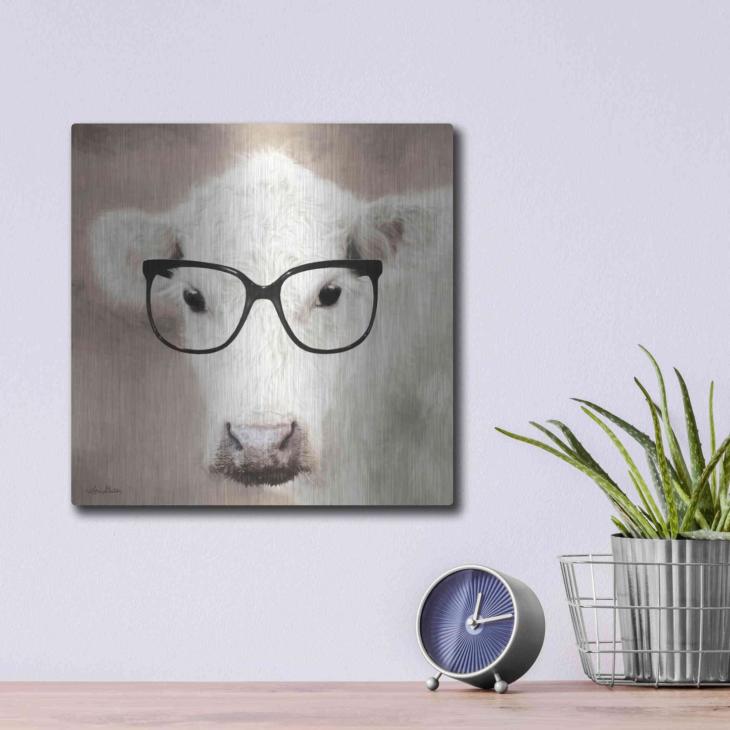 Luxe Metal Art 'See Clearly Cow' by Lori Deiter, Metal Wall Art,12x12