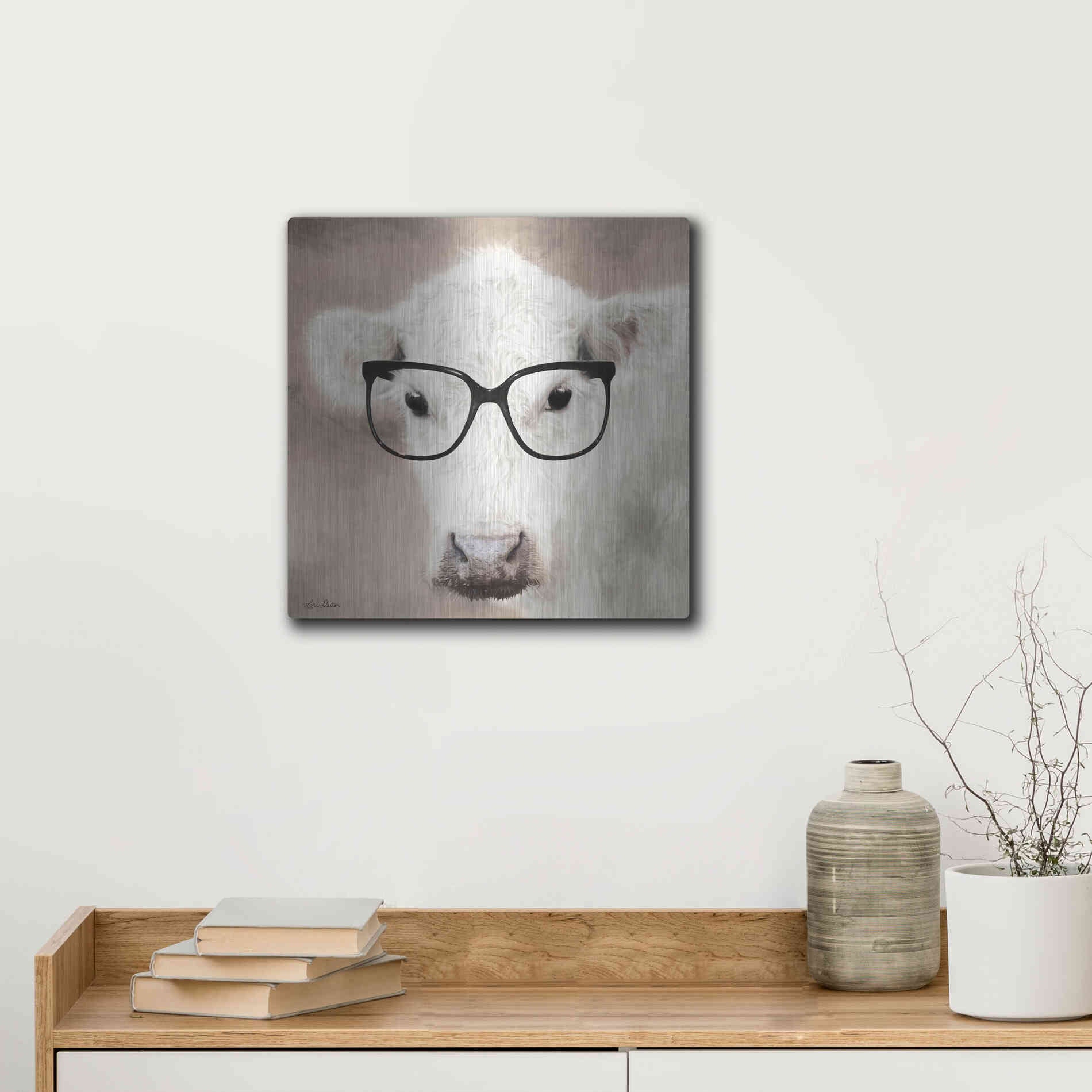 Luxe Metal Art 'See Clearly Cow' by Lori Deiter, Metal Wall Art,12x12