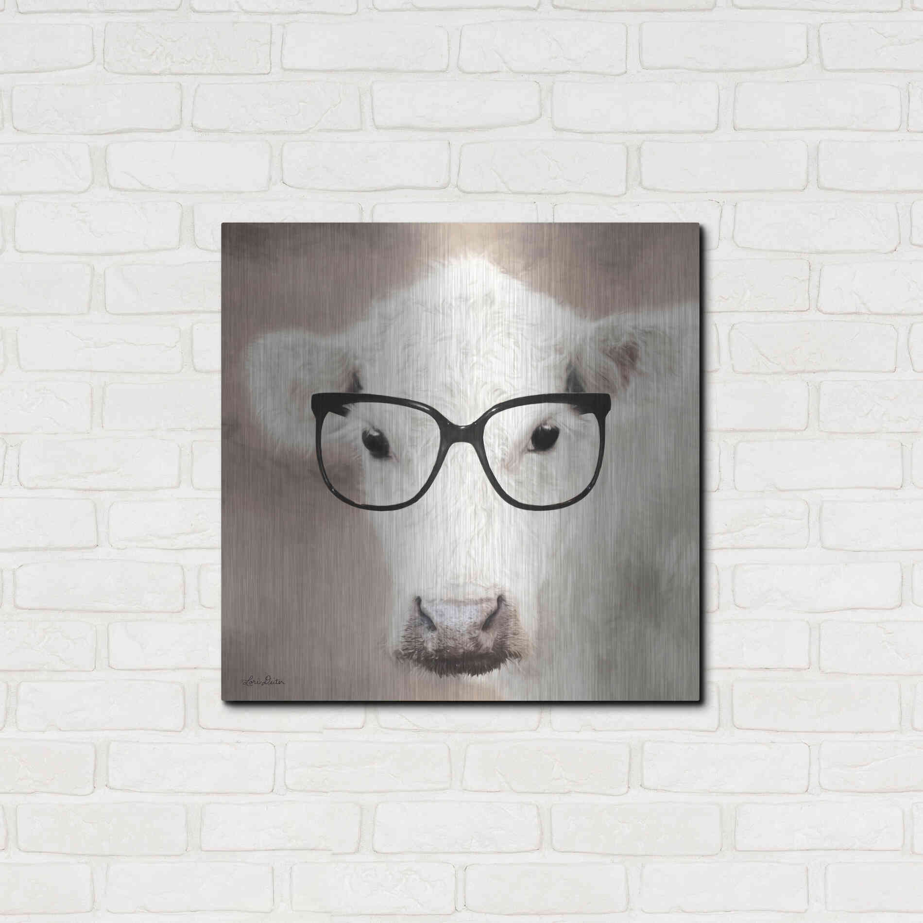 Luxe Metal Art 'See Clearly Cow' by Lori Deiter, Metal Wall Art,24x24