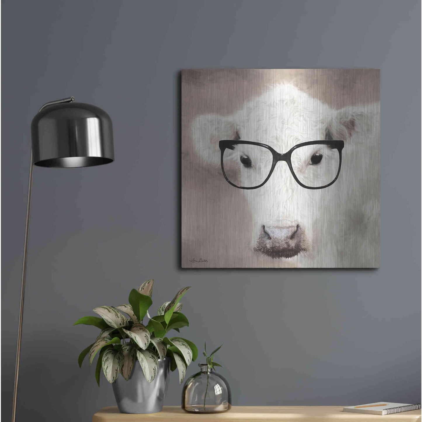 Luxe Metal Art 'See Clearly Cow' by Lori Deiter, Metal Wall Art,24x24