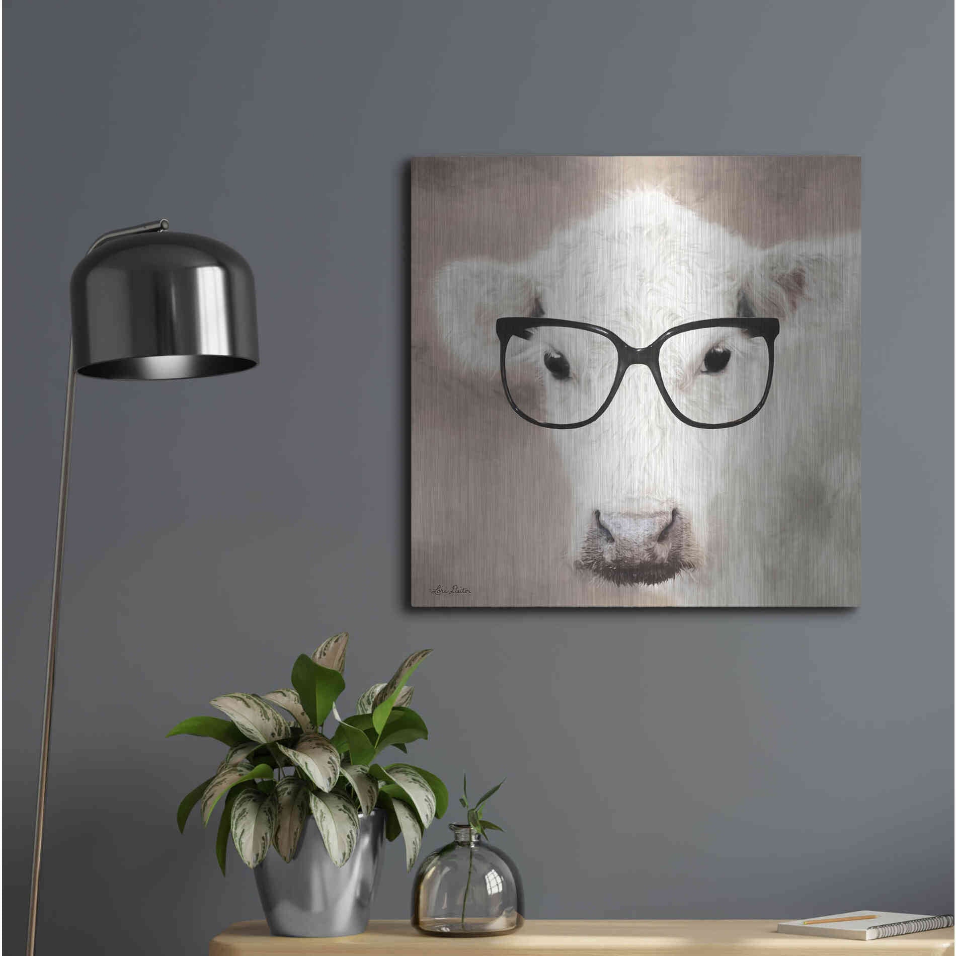 Luxe Metal Art 'See Clearly Cow' by Lori Deiter, Metal Wall Art,24x24