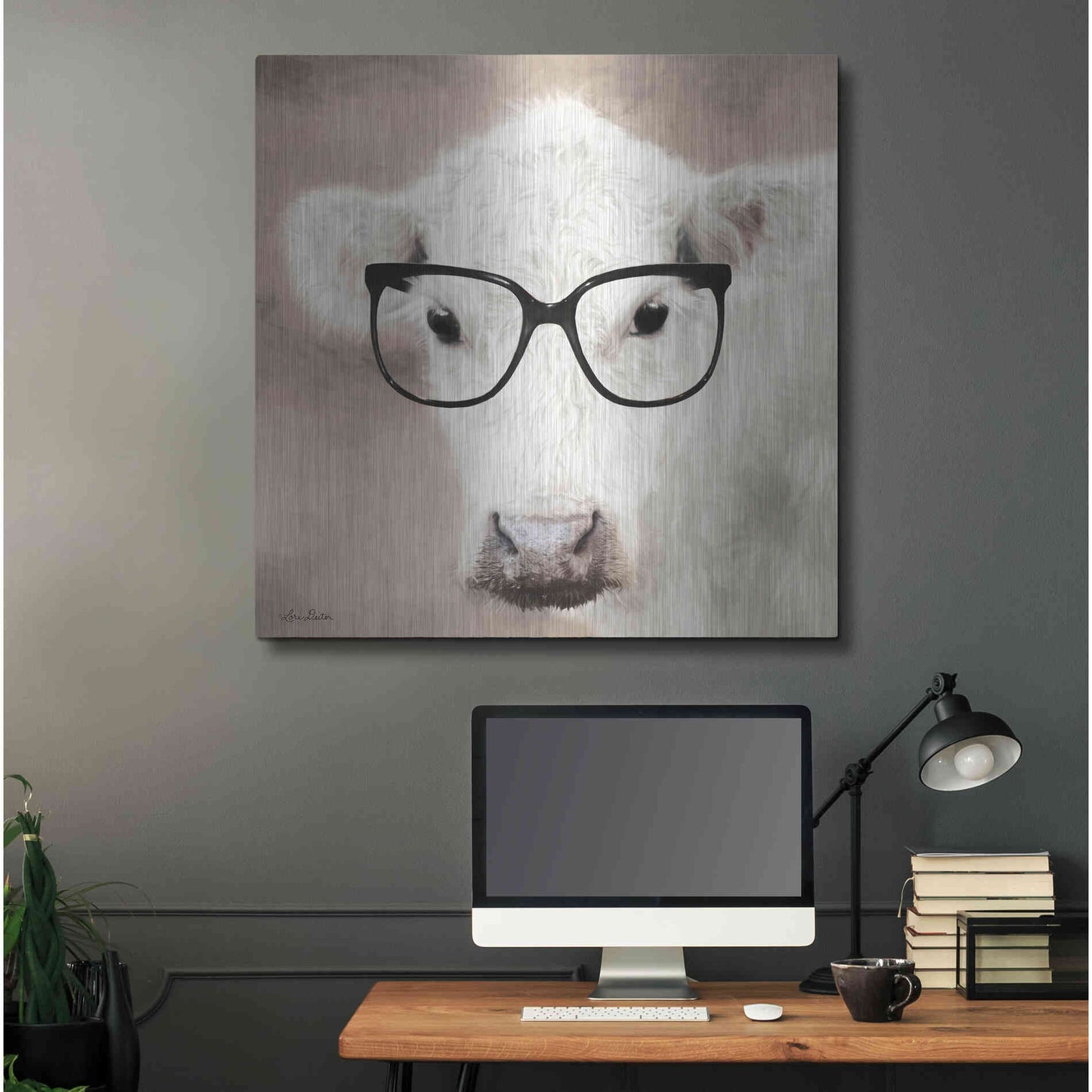 Luxe Metal Art 'See Clearly Cow' by Lori Deiter, Metal Wall Art,36x36