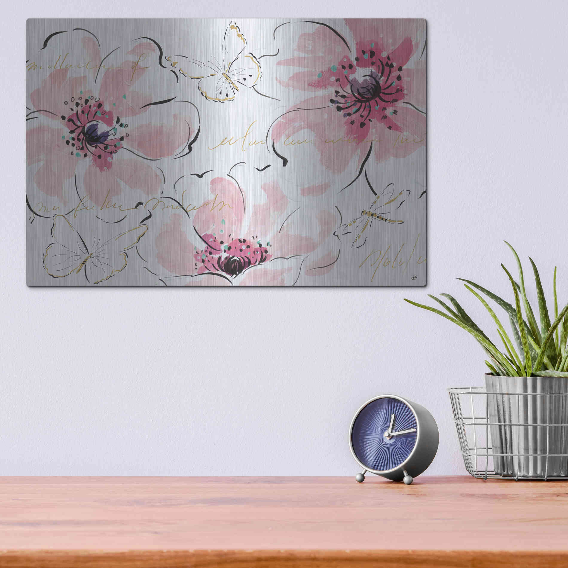 Luxe Metal Art 'Simply Pink I' by Daphne Brissonet, Metal Wall Art,16x12