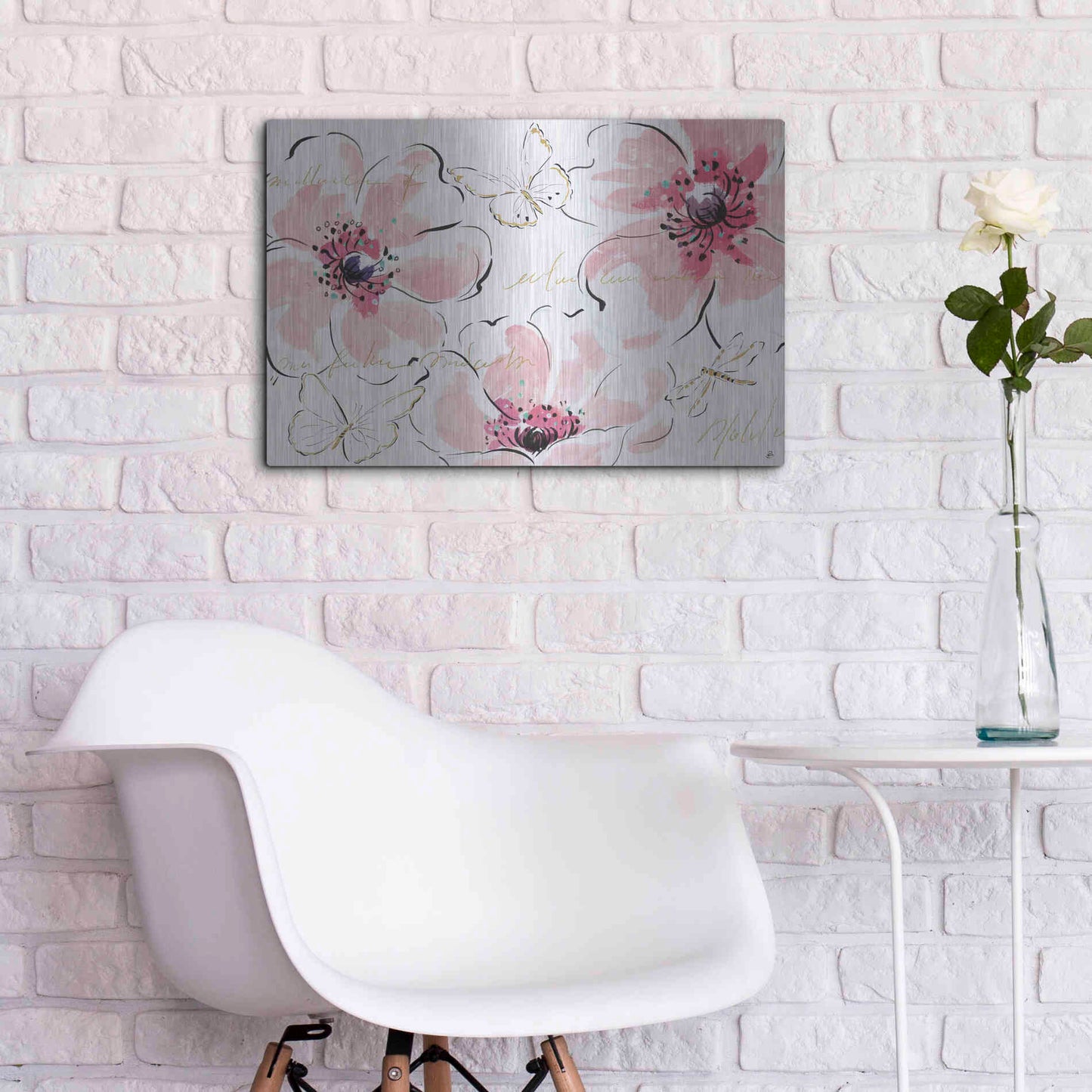 Luxe Metal Art 'Simply Pink I' by Daphne Brissonet, Metal Wall Art,24x16