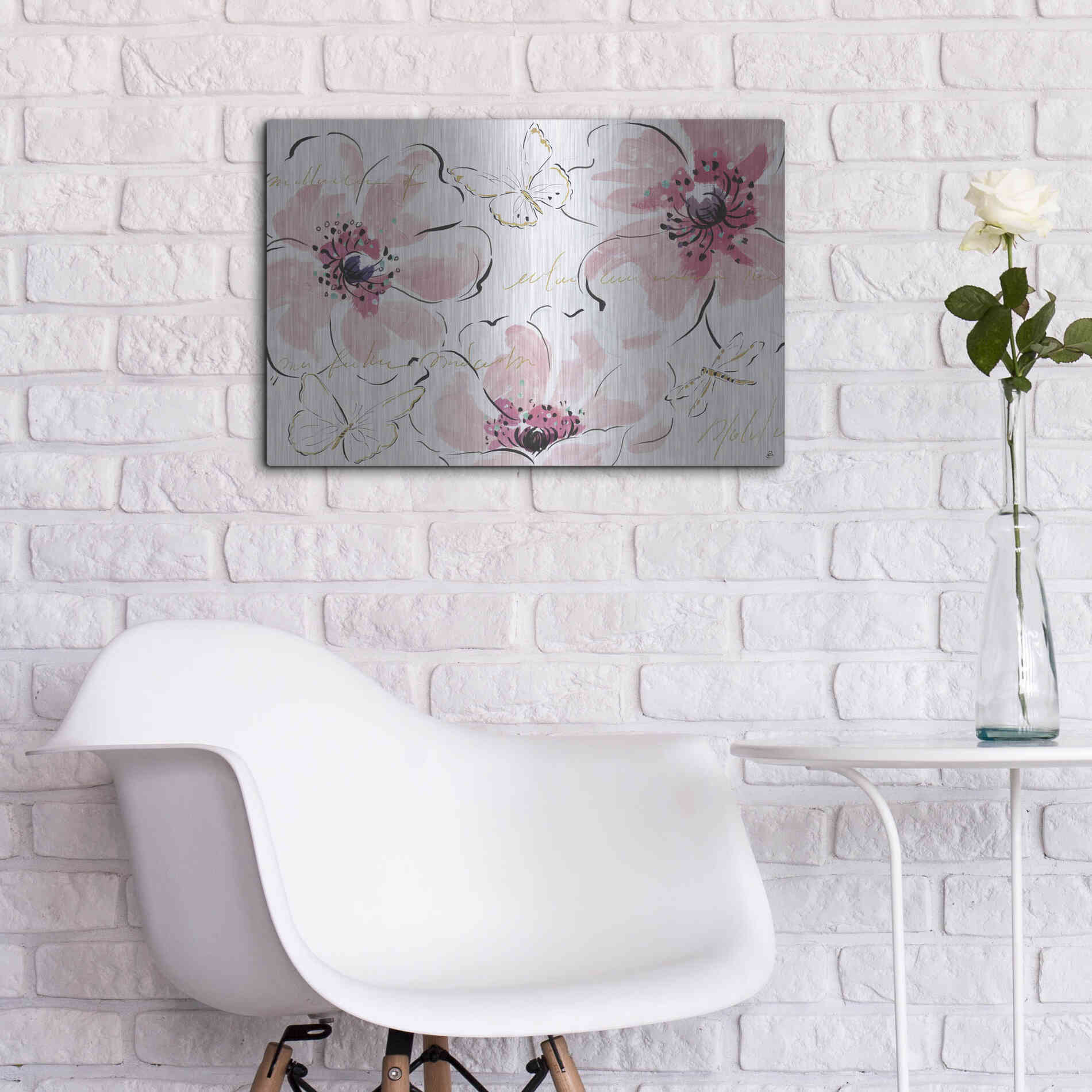 Luxe Metal Art 'Simply Pink I' by Daphne Brissonet, Metal Wall Art,24x16