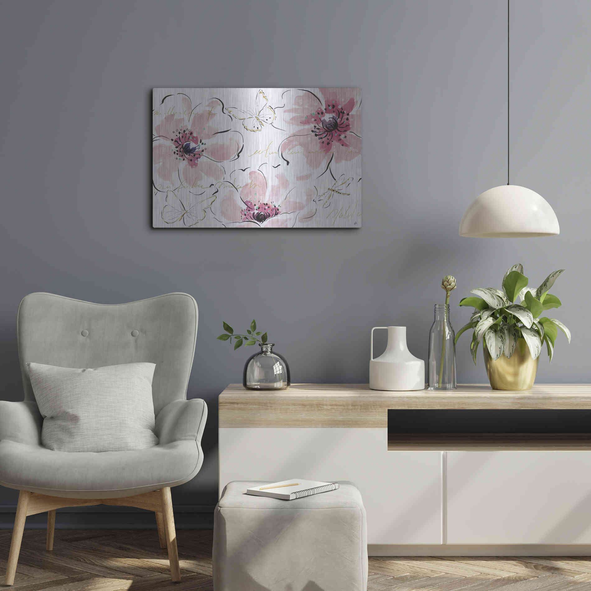 Luxe Metal Art 'Simply Pink I' by Daphne Brissonet, Metal Wall Art,24x16