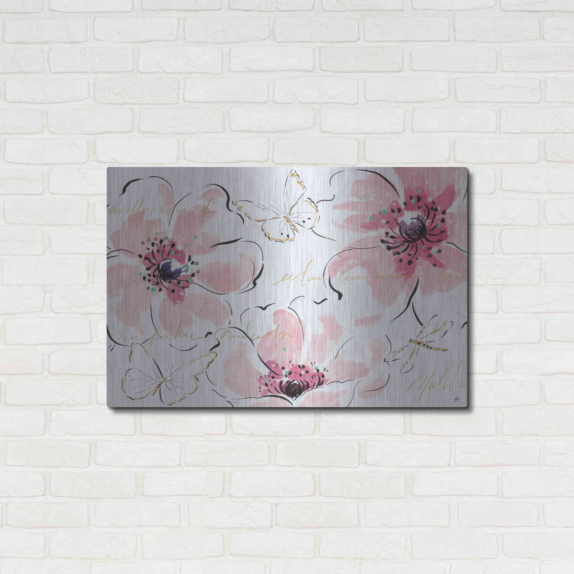 Luxe Metal Art 'Simply Pink I' by Daphne Brissonet, Metal Wall Art,36x24