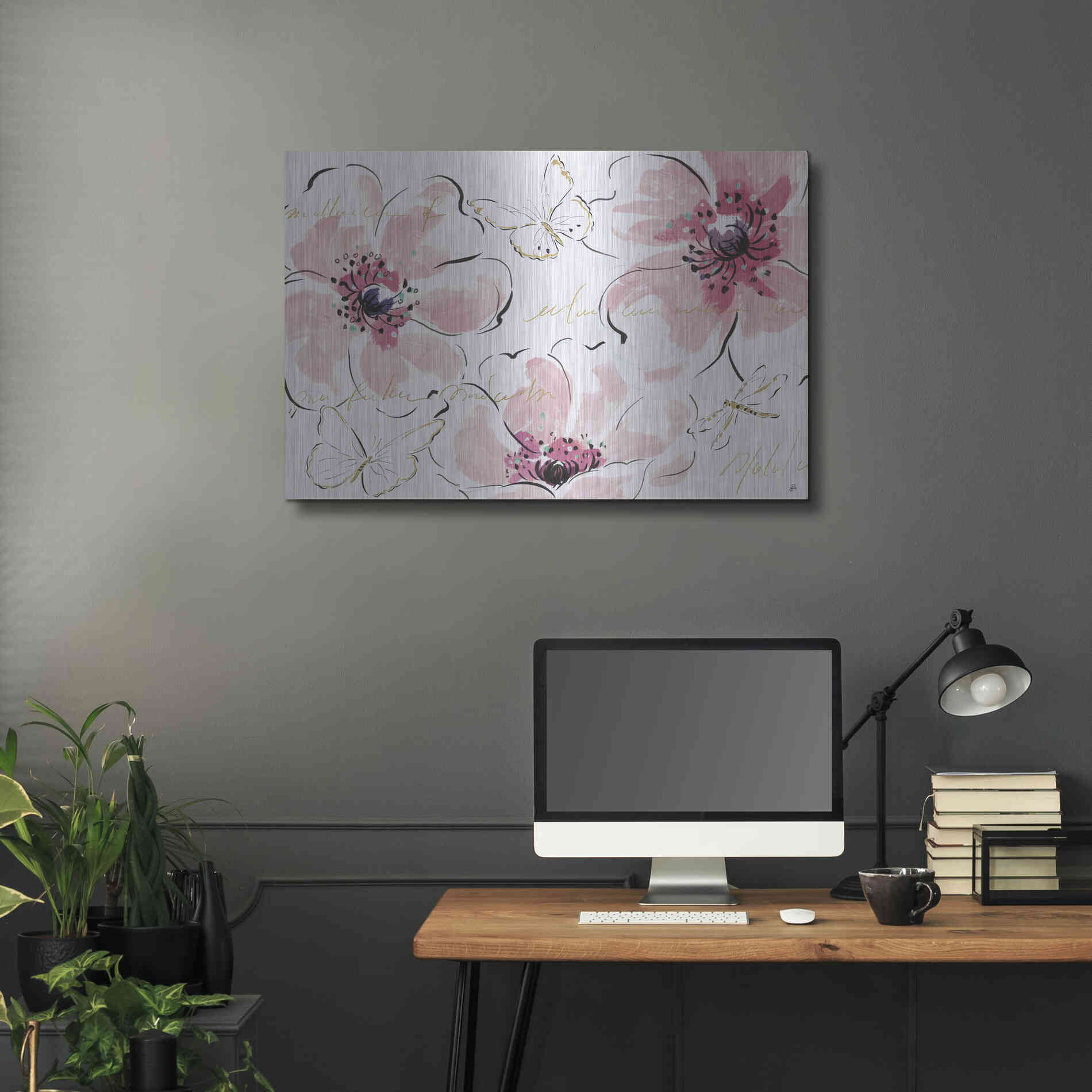 Luxe Metal Art 'Simply Pink I' by Daphne Brissonet, Metal Wall Art,36x24