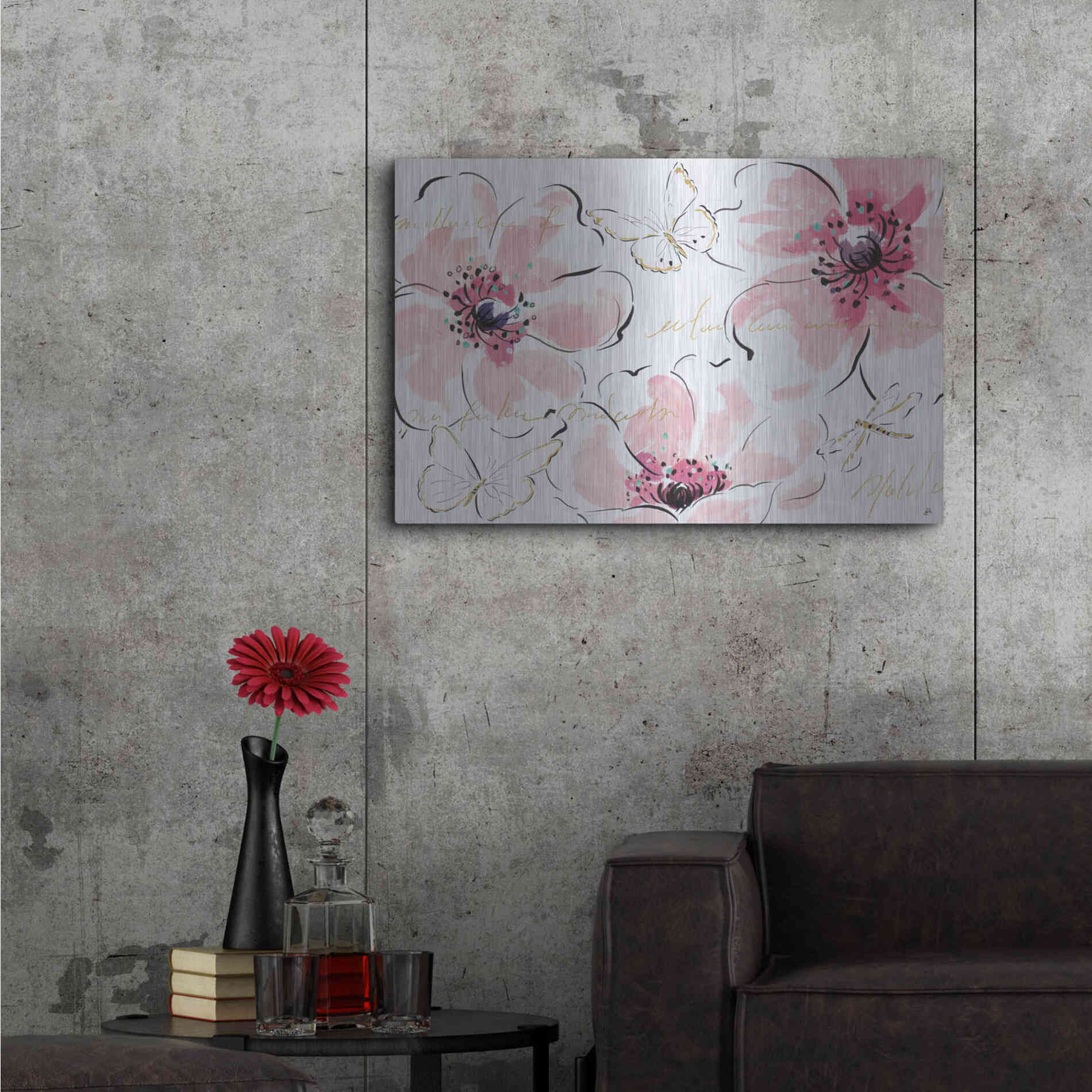 Luxe Metal Art 'Simply Pink I' by Daphne Brissonet, Metal Wall Art,36x24