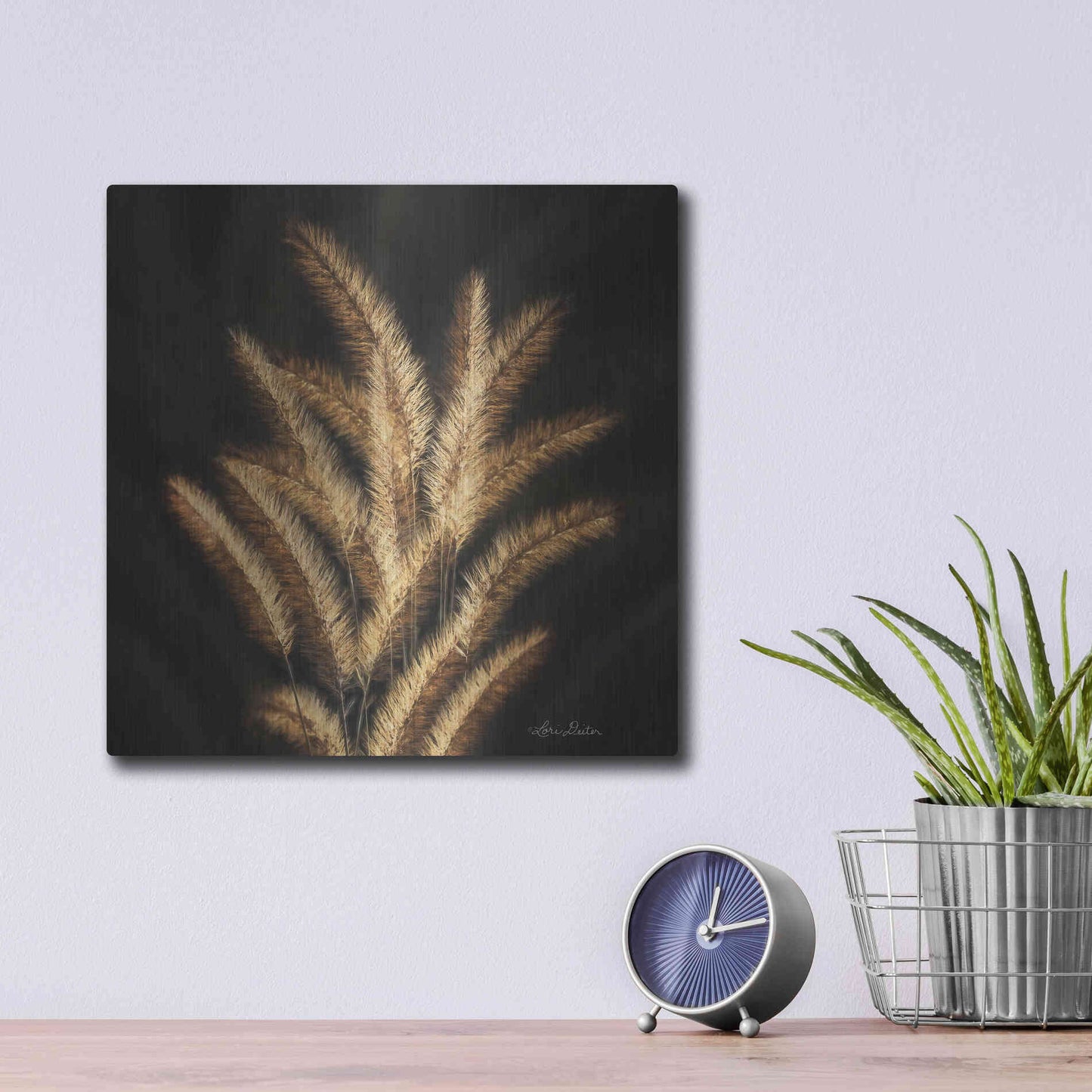 Luxe Metal Art 'Golden Grass II' by Lori Deiter, Metal Wall Art,12x12