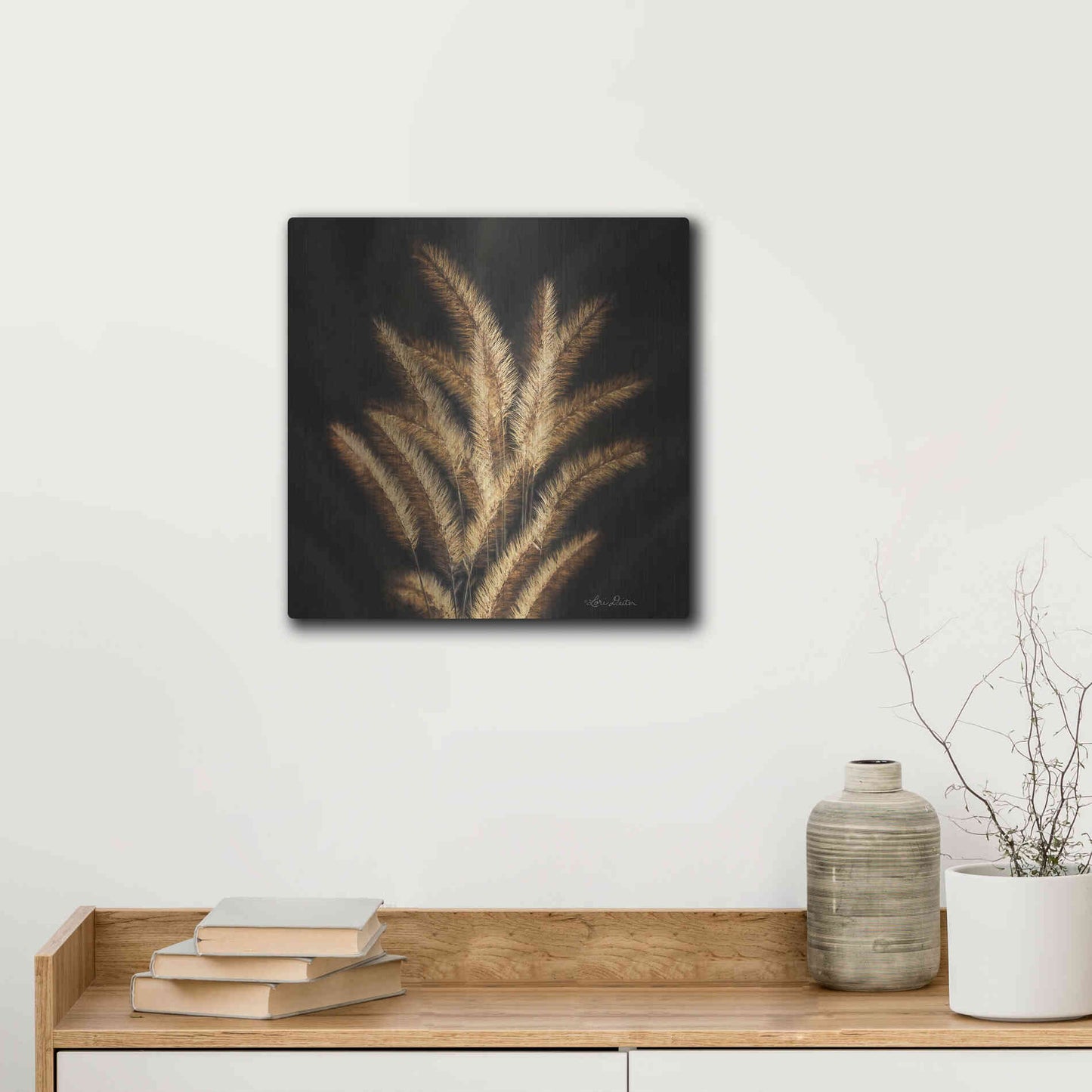 Luxe Metal Art 'Golden Grass II' by Lori Deiter, Metal Wall Art,12x12