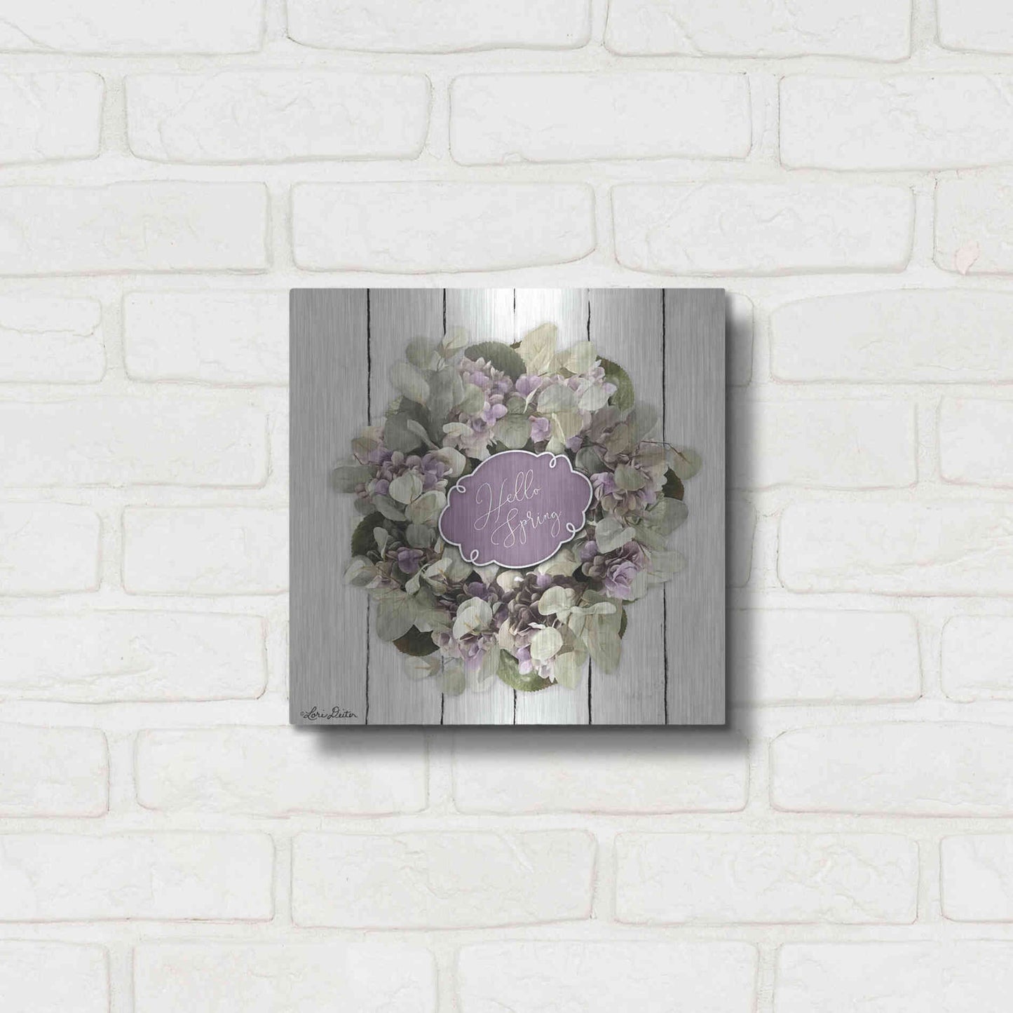 Luxe Metal Art 'Hello Spring Wreath' by Lori Deiter, Metal Wall Art,12x12