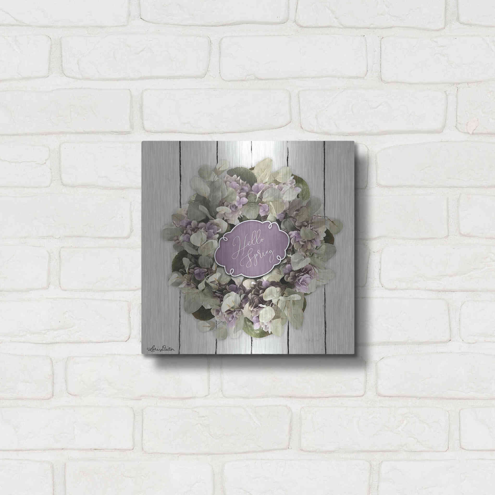 Luxe Metal Art 'Hello Spring Wreath' by Lori Deiter, Metal Wall Art,12x12