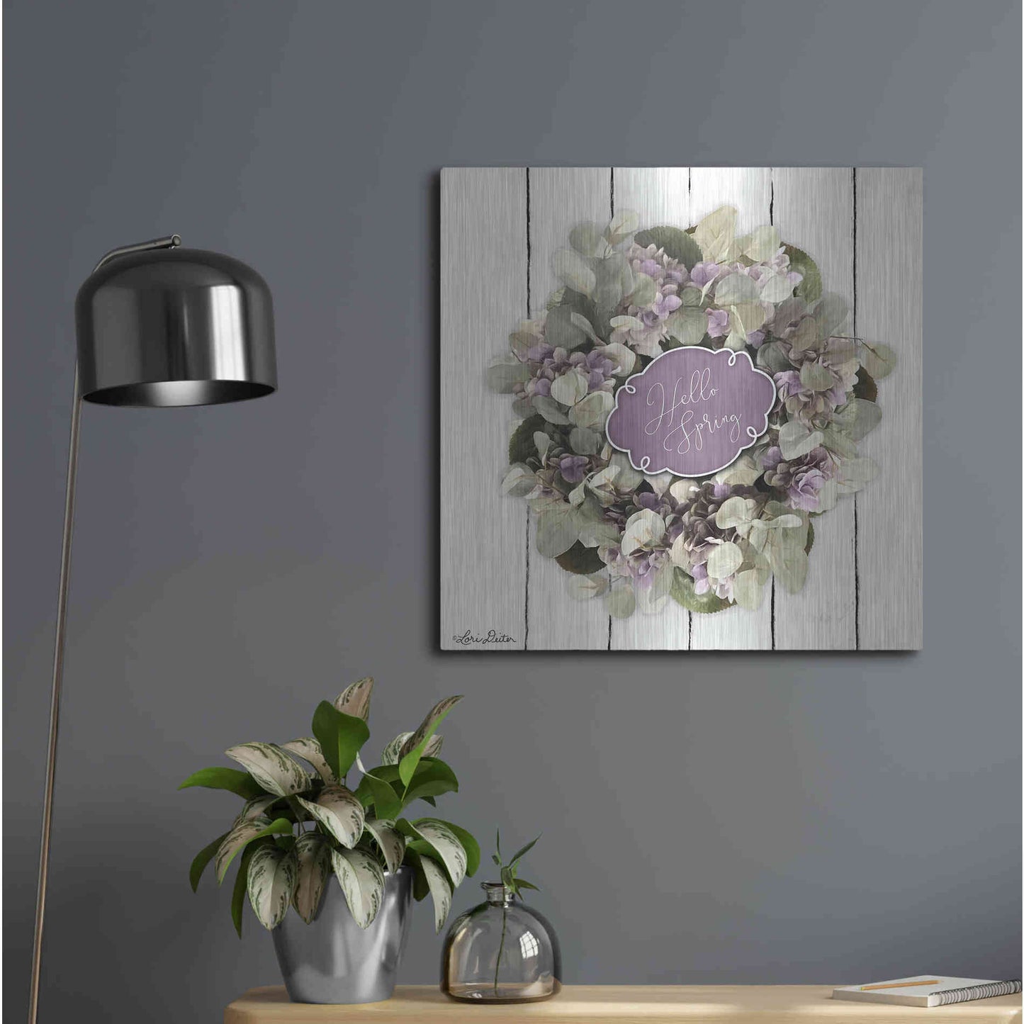 Luxe Metal Art 'Hello Spring Wreath' by Lori Deiter, Metal Wall Art,24x24