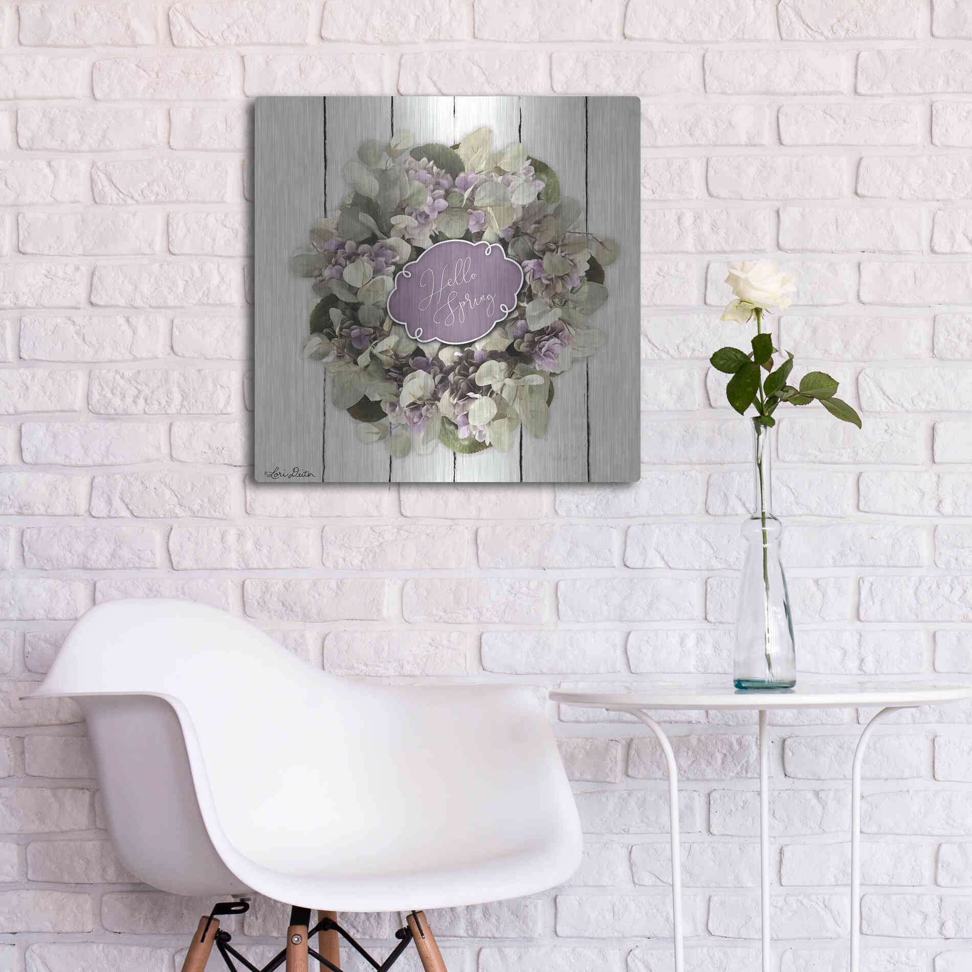 Luxe Metal Art 'Hello Spring Wreath' by Lori Deiter, Metal Wall Art,24x24