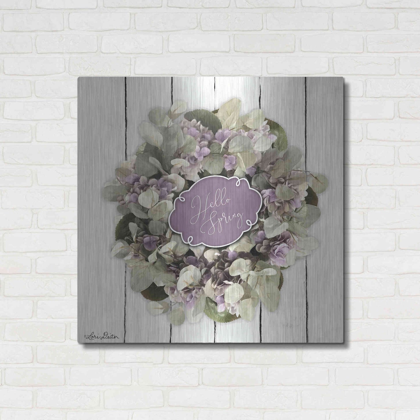 Luxe Metal Art 'Hello Spring Wreath' by Lori Deiter, Metal Wall Art,36x36