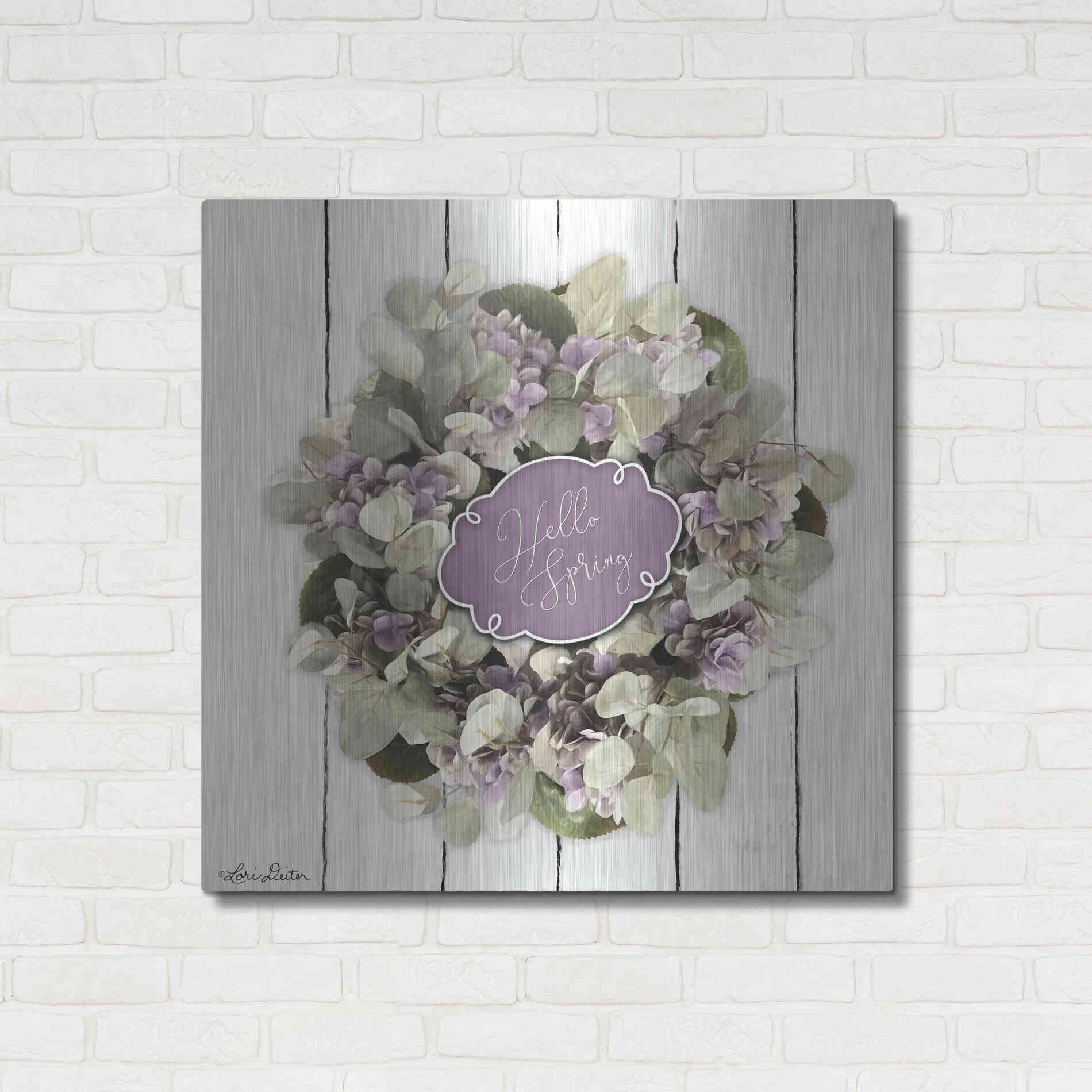 Luxe Metal Art 'Hello Spring Wreath' by Lori Deiter, Metal Wall Art,36x36