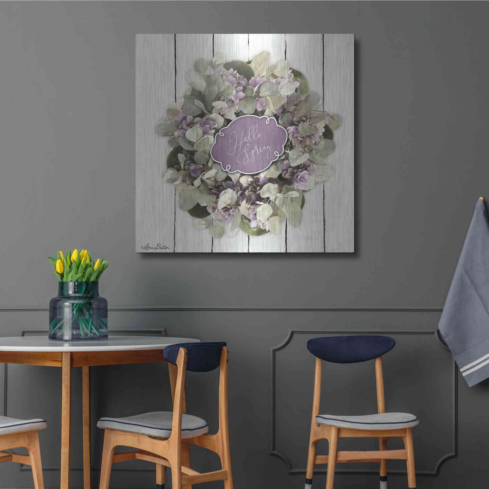 Luxe Metal Art 'Hello Spring Wreath' by Lori Deiter, Metal Wall Art,36x36