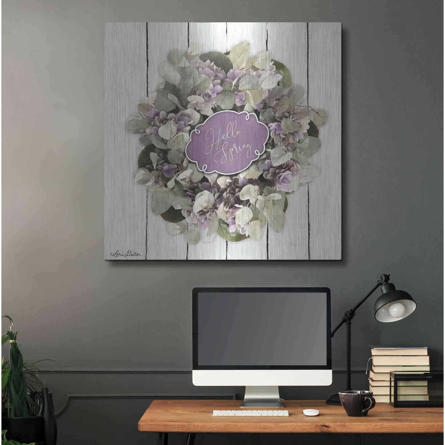 Luxe Metal Art 'Hello Spring Wreath' by Lori Deiter, Metal Wall Art,36x36