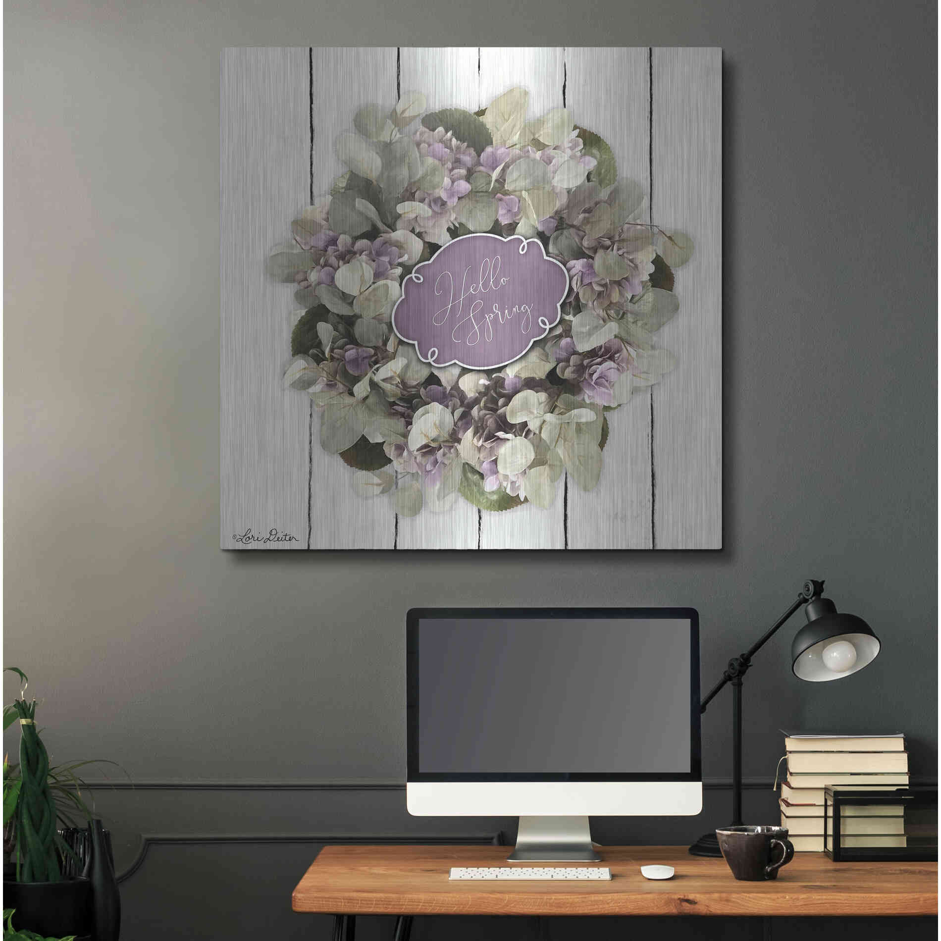Luxe Metal Art 'Hello Spring Wreath' by Lori Deiter, Metal Wall Art,36x36
