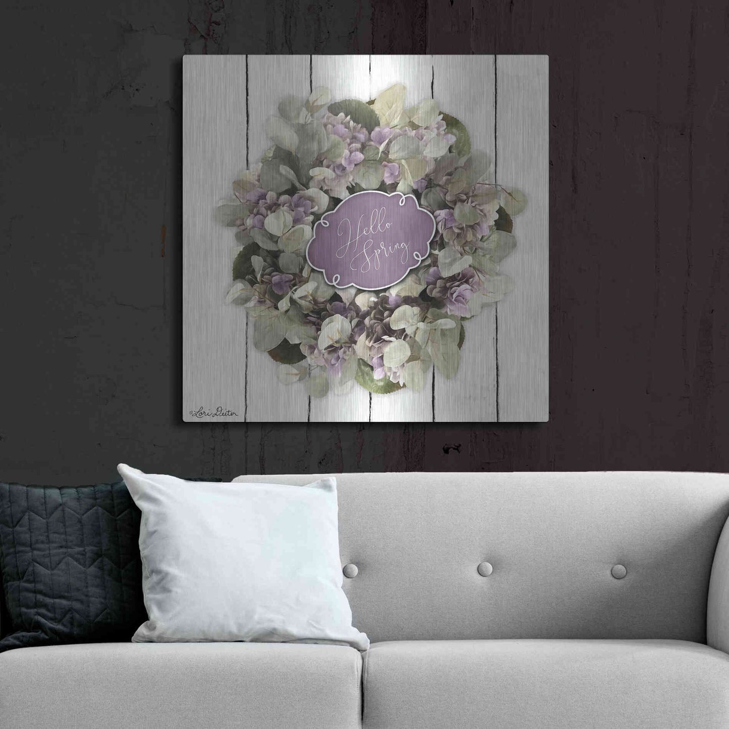 Luxe Metal Art 'Hello Spring Wreath' by Lori Deiter, Metal Wall Art,36x36