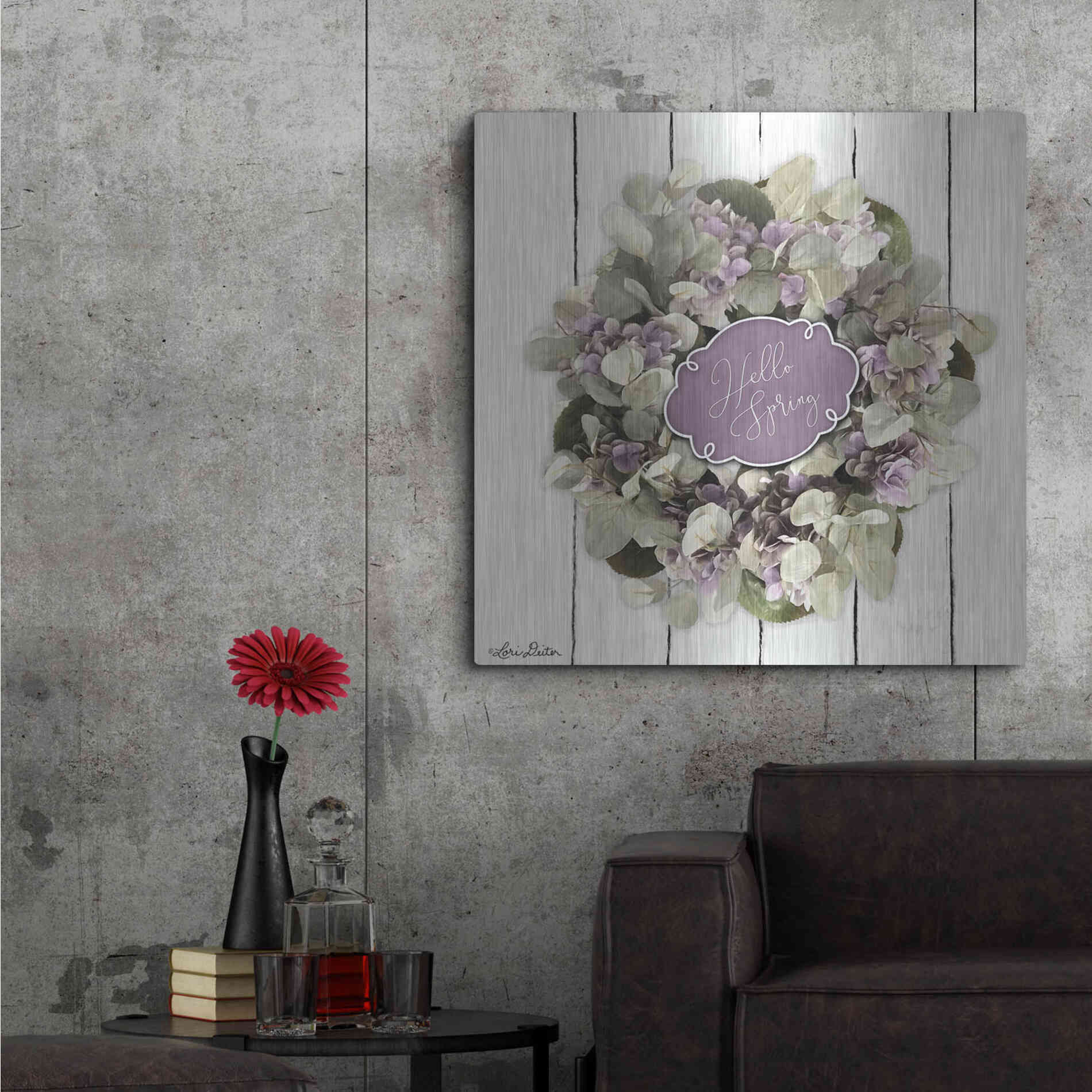 Luxe Metal Art 'Hello Spring Wreath' by Lori Deiter, Metal Wall Art,36x36