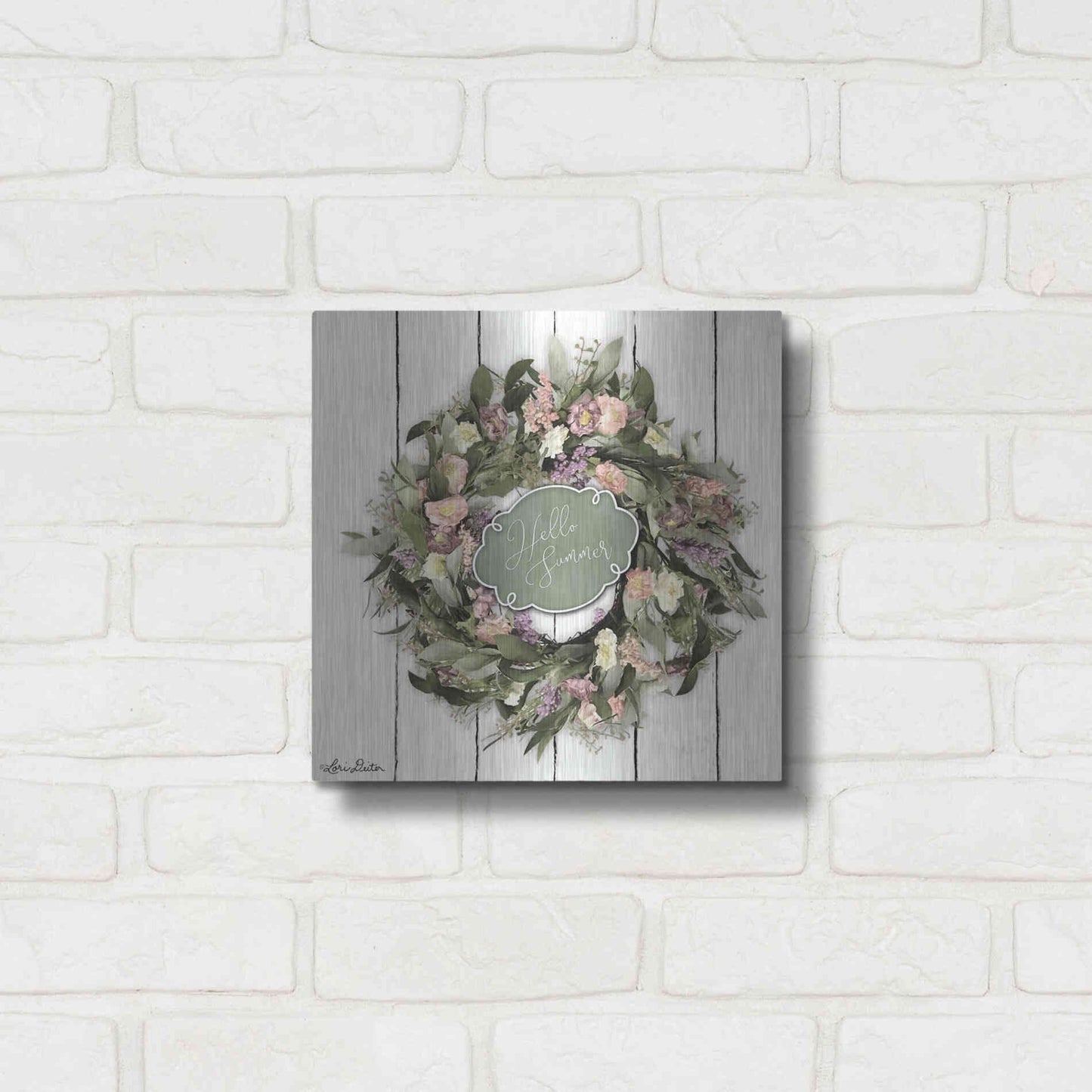 Luxe Metal Art 'Hello Summer Wreath' by Lori Deiter, Metal Wall Art,12x12