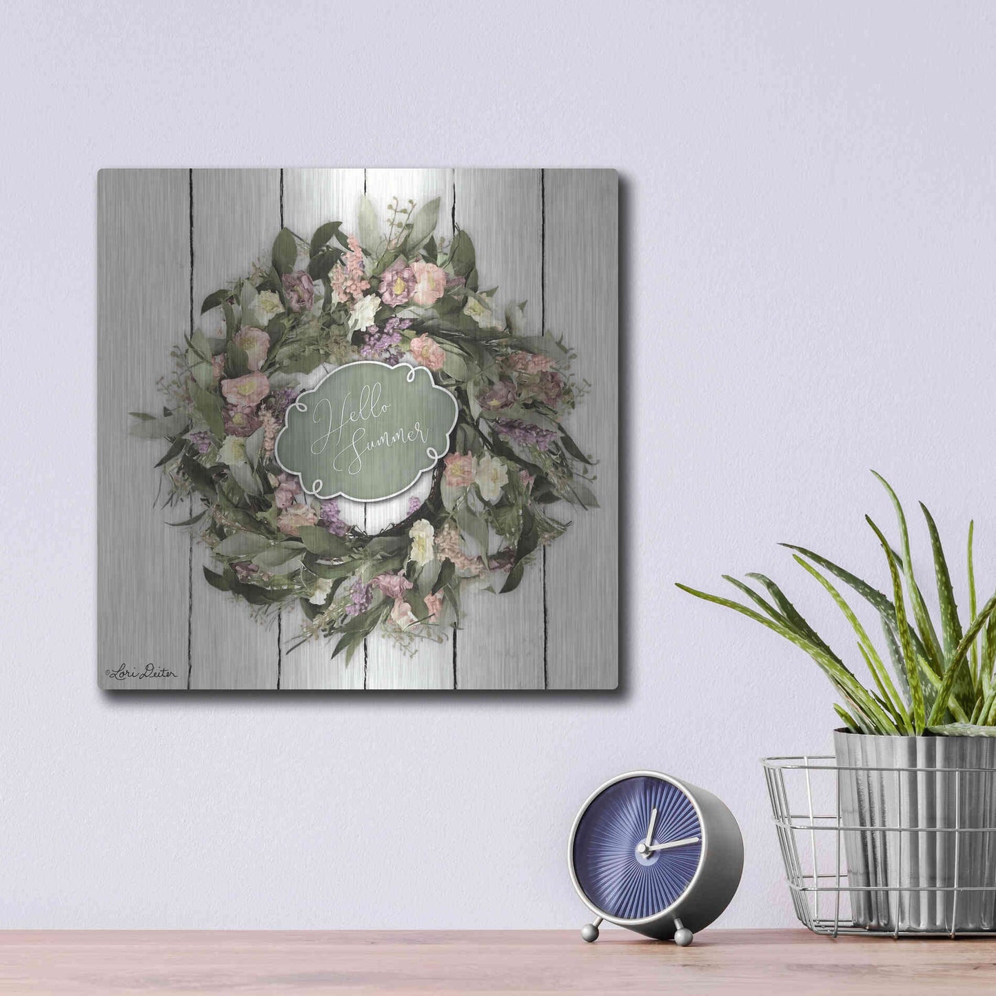 Luxe Metal Art 'Hello Summer Wreath' by Lori Deiter, Metal Wall Art,12x12