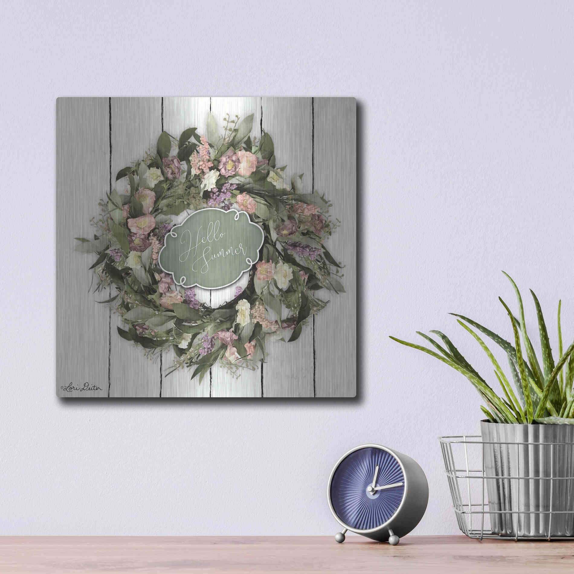 Luxe Metal Art 'Hello Summer Wreath' by Lori Deiter, Metal Wall Art,12x12
