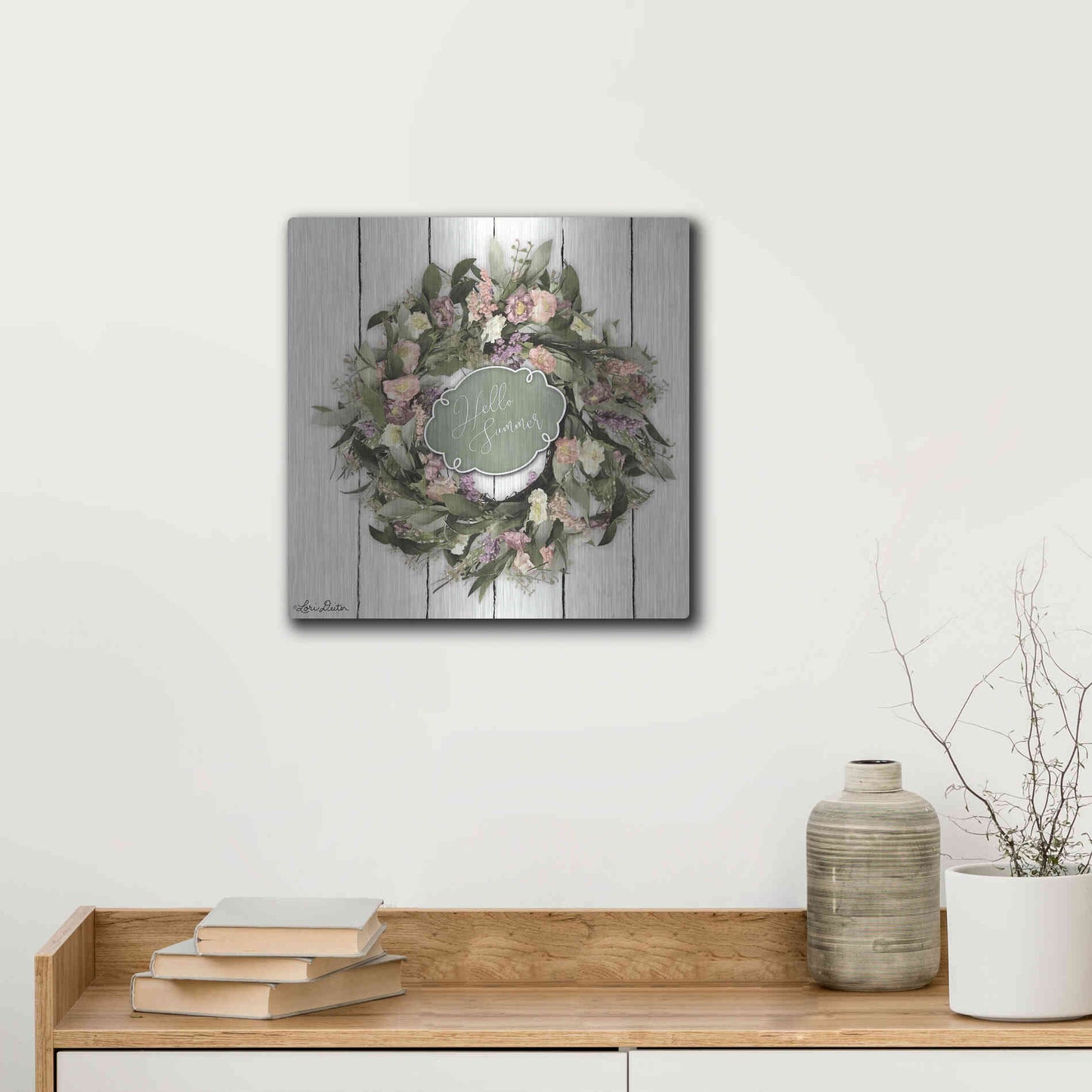 Luxe Metal Art 'Hello Summer Wreath' by Lori Deiter, Metal Wall Art,12x12