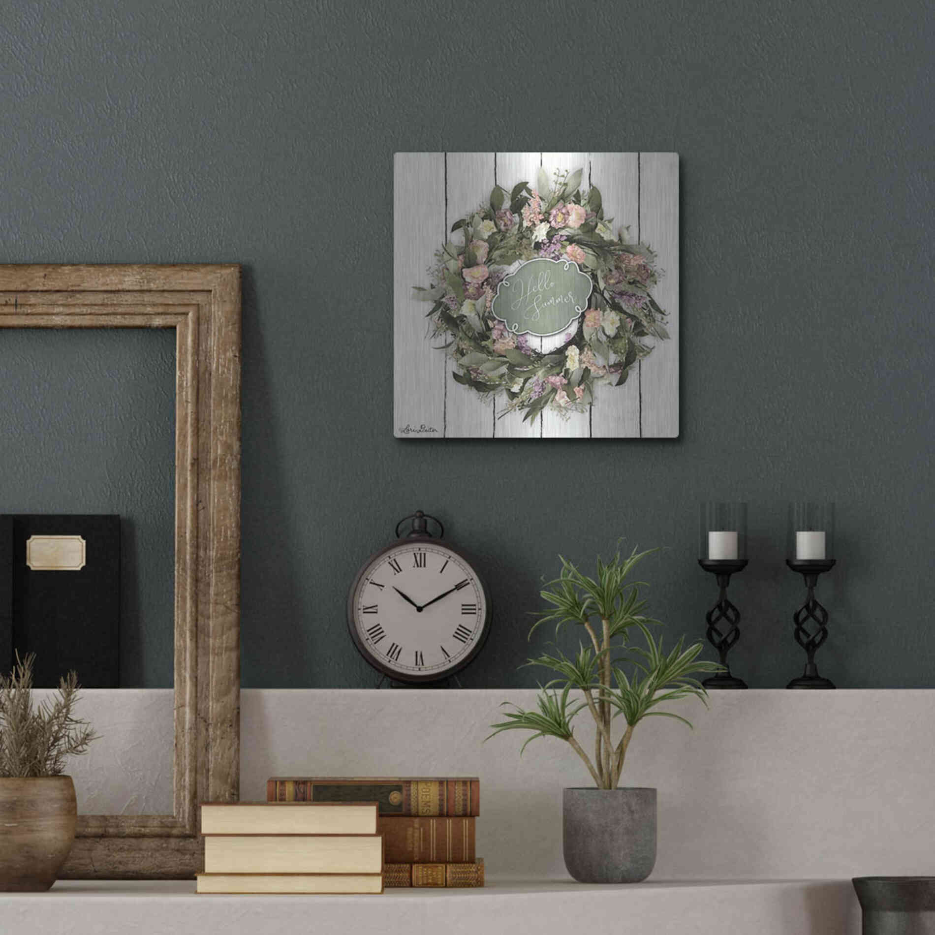Luxe Metal Art 'Hello Summer Wreath' by Lori Deiter, Metal Wall Art,12x12