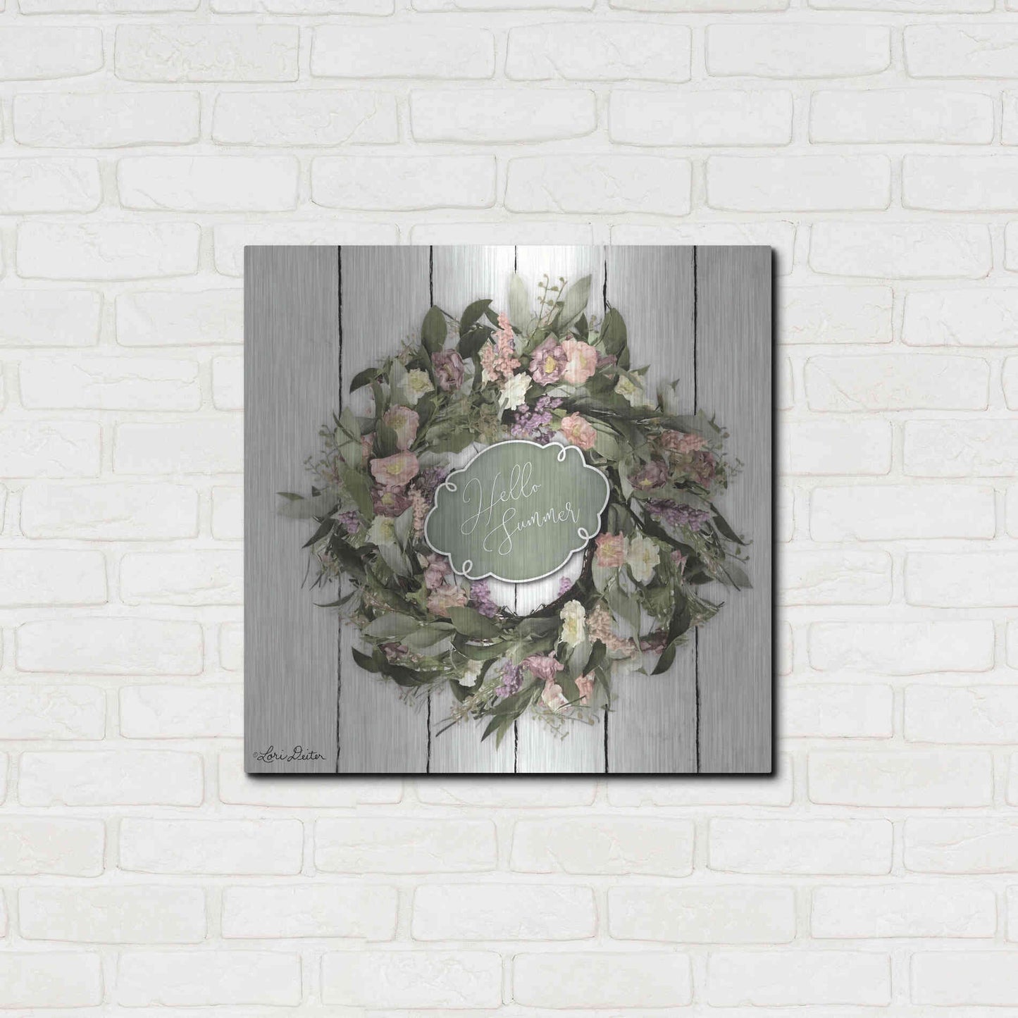 Luxe Metal Art 'Hello Summer Wreath' by Lori Deiter, Metal Wall Art,24x24