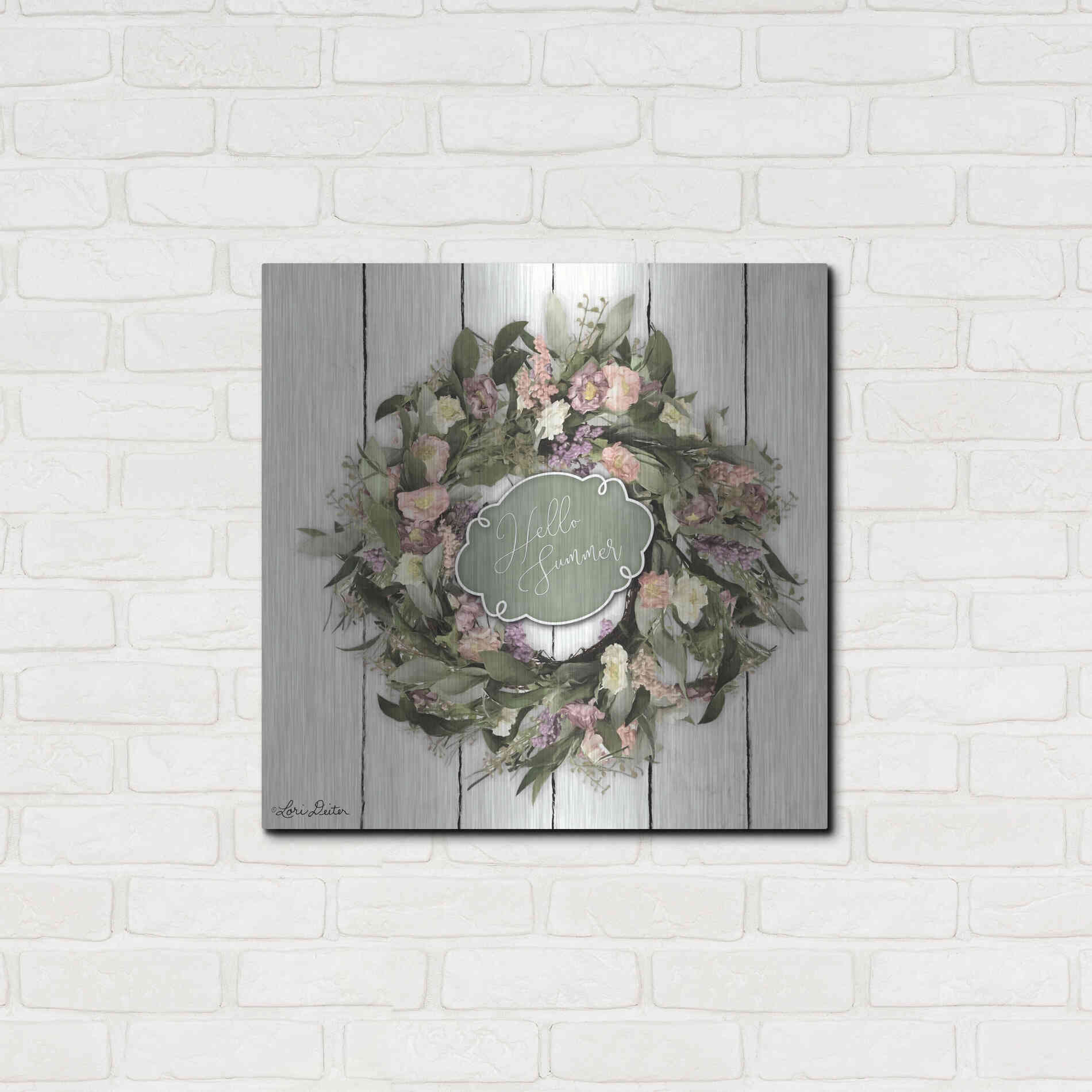Luxe Metal Art 'Hello Summer Wreath' by Lori Deiter, Metal Wall Art,24x24