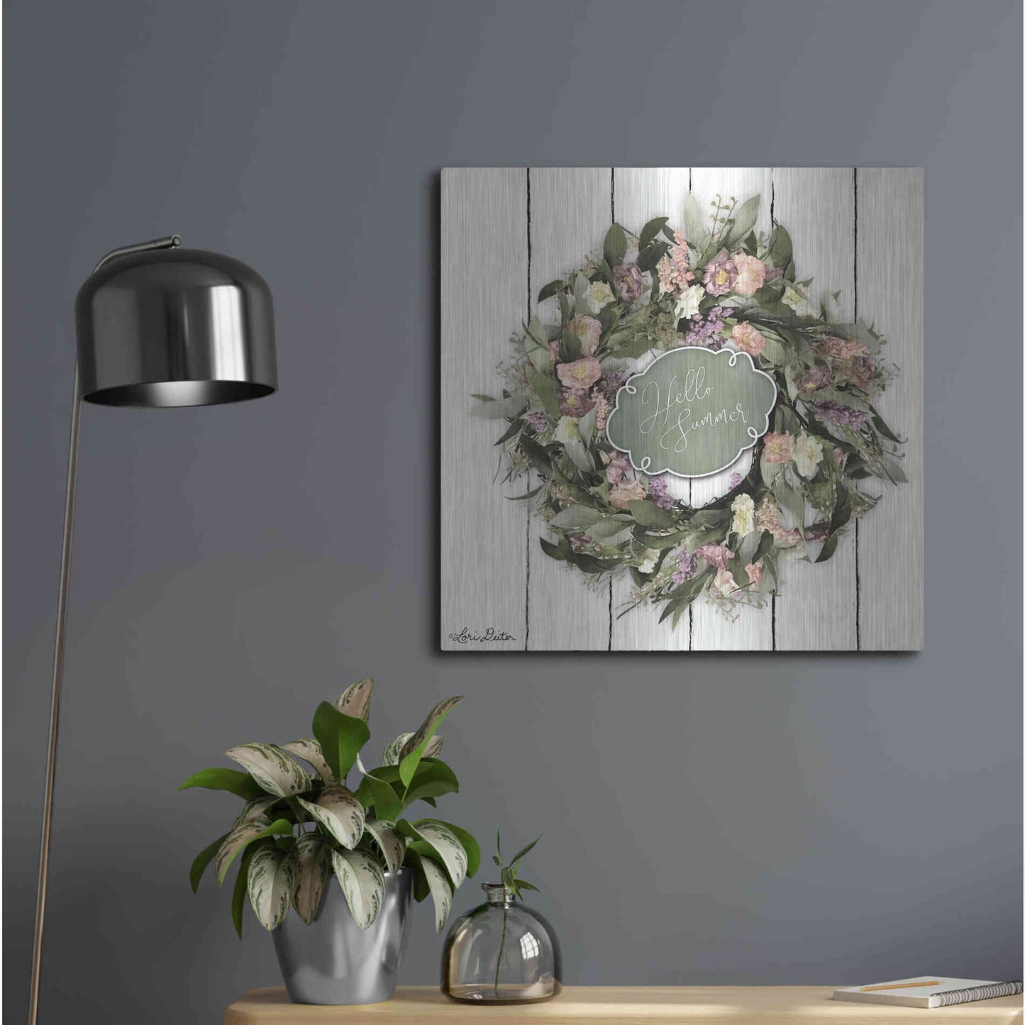 Luxe Metal Art 'Hello Summer Wreath' by Lori Deiter, Metal Wall Art,24x24