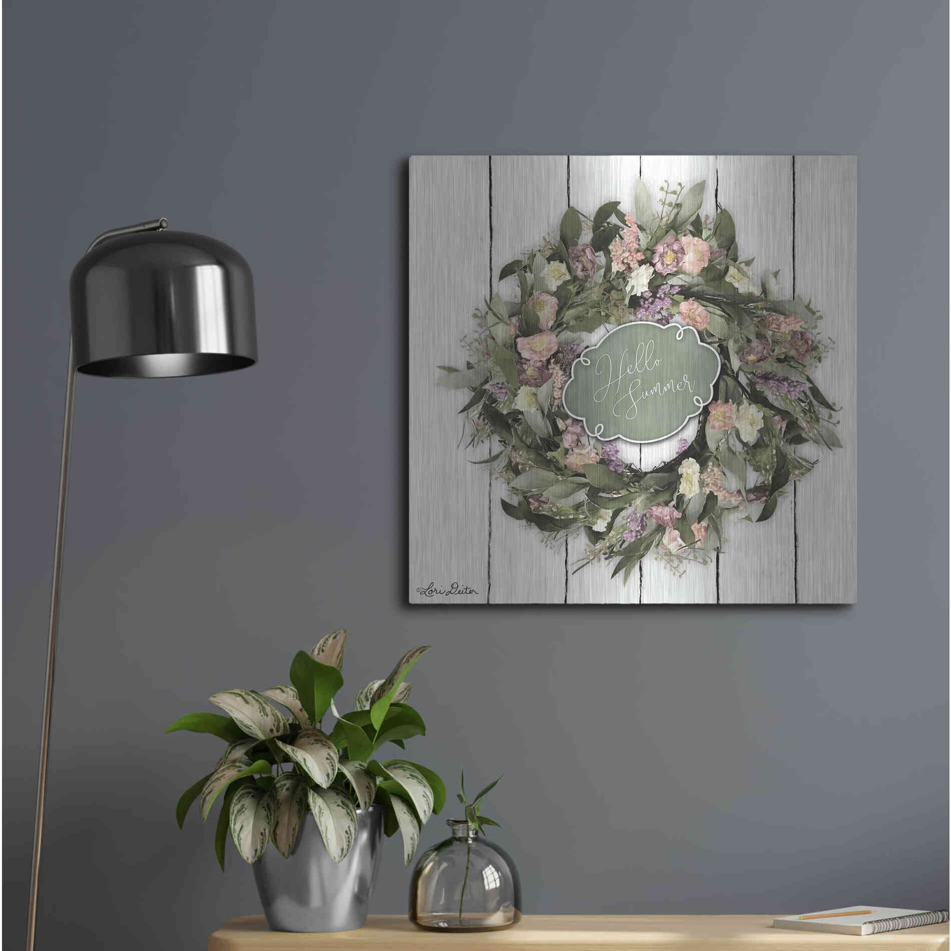 Luxe Metal Art 'Hello Summer Wreath' by Lori Deiter, Metal Wall Art,24x24