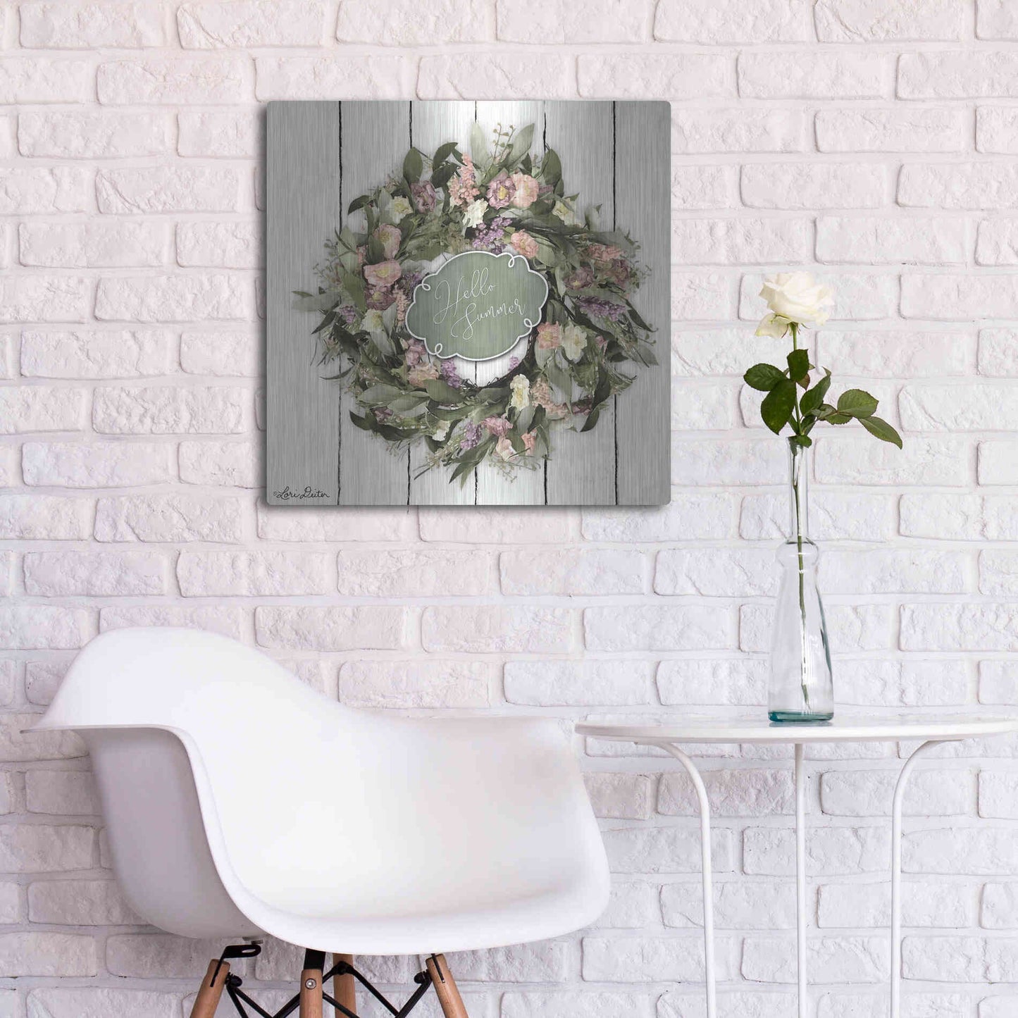 Luxe Metal Art 'Hello Summer Wreath' by Lori Deiter, Metal Wall Art,24x24