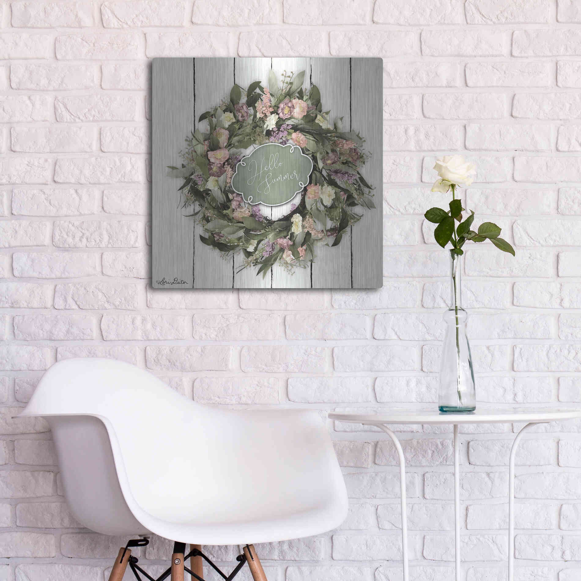 Luxe Metal Art 'Hello Summer Wreath' by Lori Deiter, Metal Wall Art,24x24