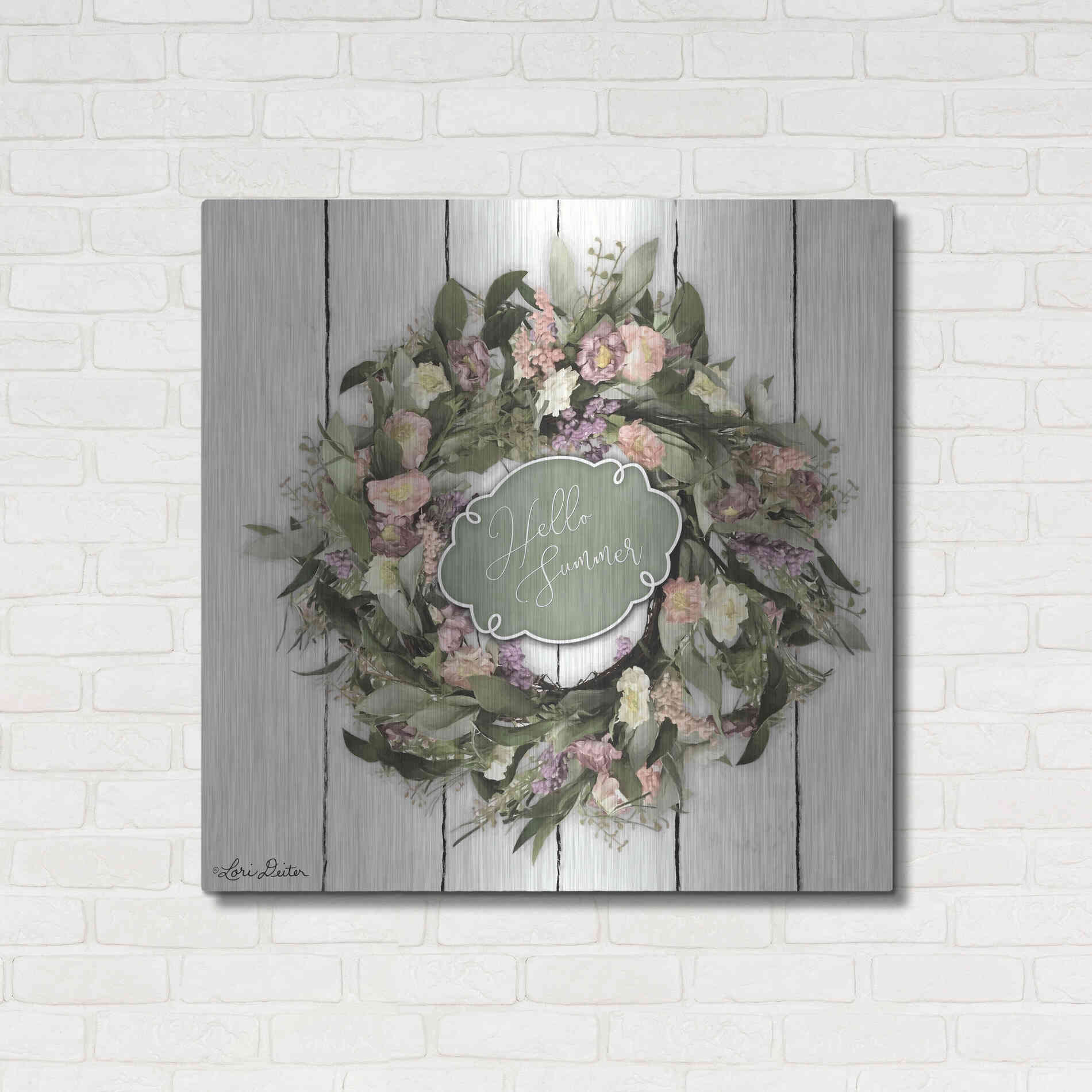 Luxe Metal Art 'Hello Summer Wreath' by Lori Deiter, Metal Wall Art,36x36