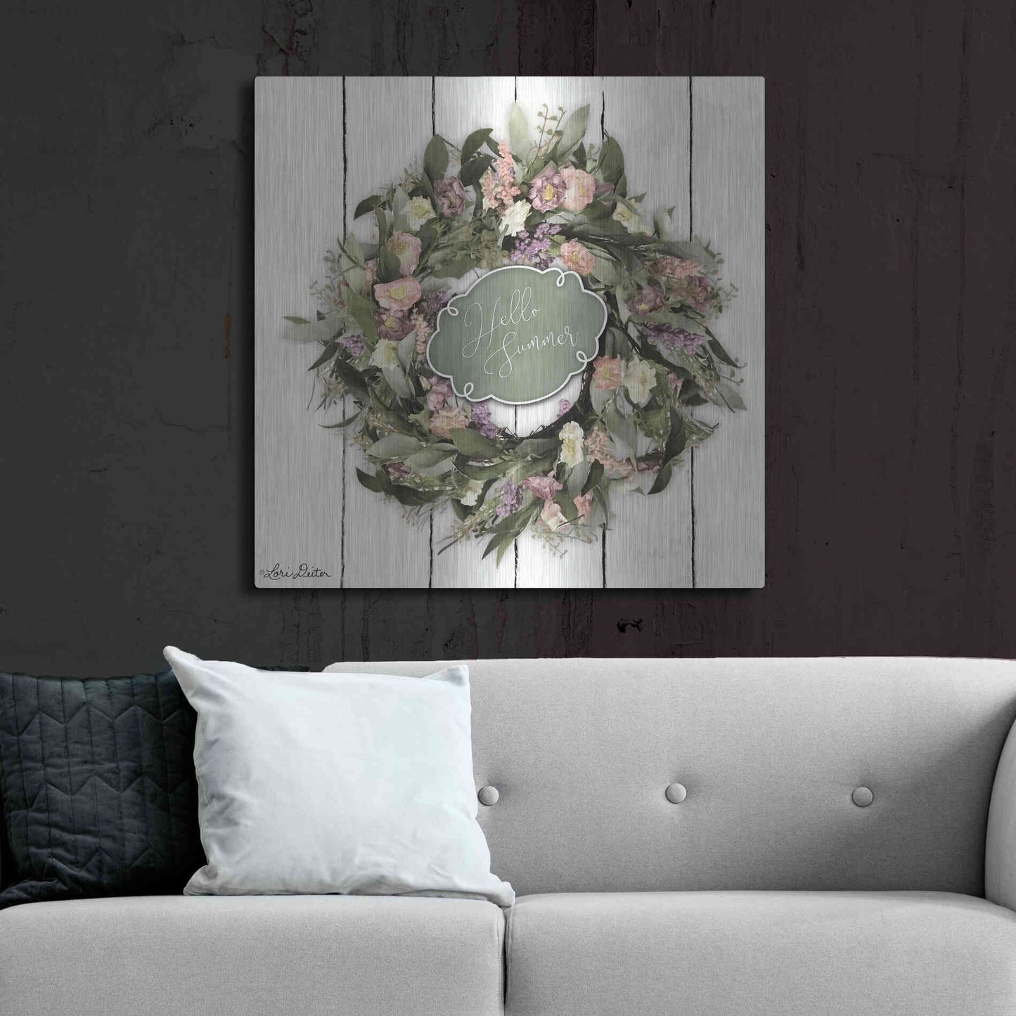 Luxe Metal Art 'Hello Summer Wreath' by Lori Deiter, Metal Wall Art,36x36