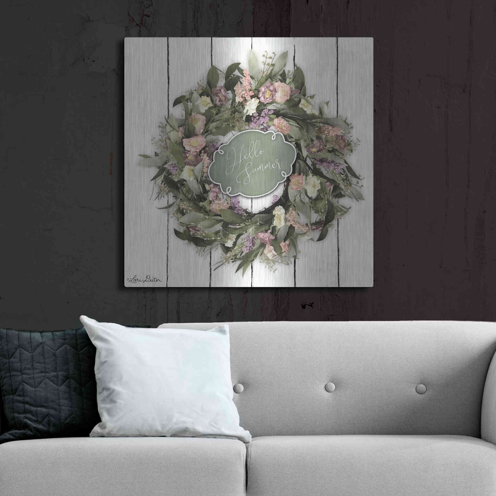 Luxe Metal Art 'Hello Summer Wreath' by Lori Deiter, Metal Wall Art,36x36