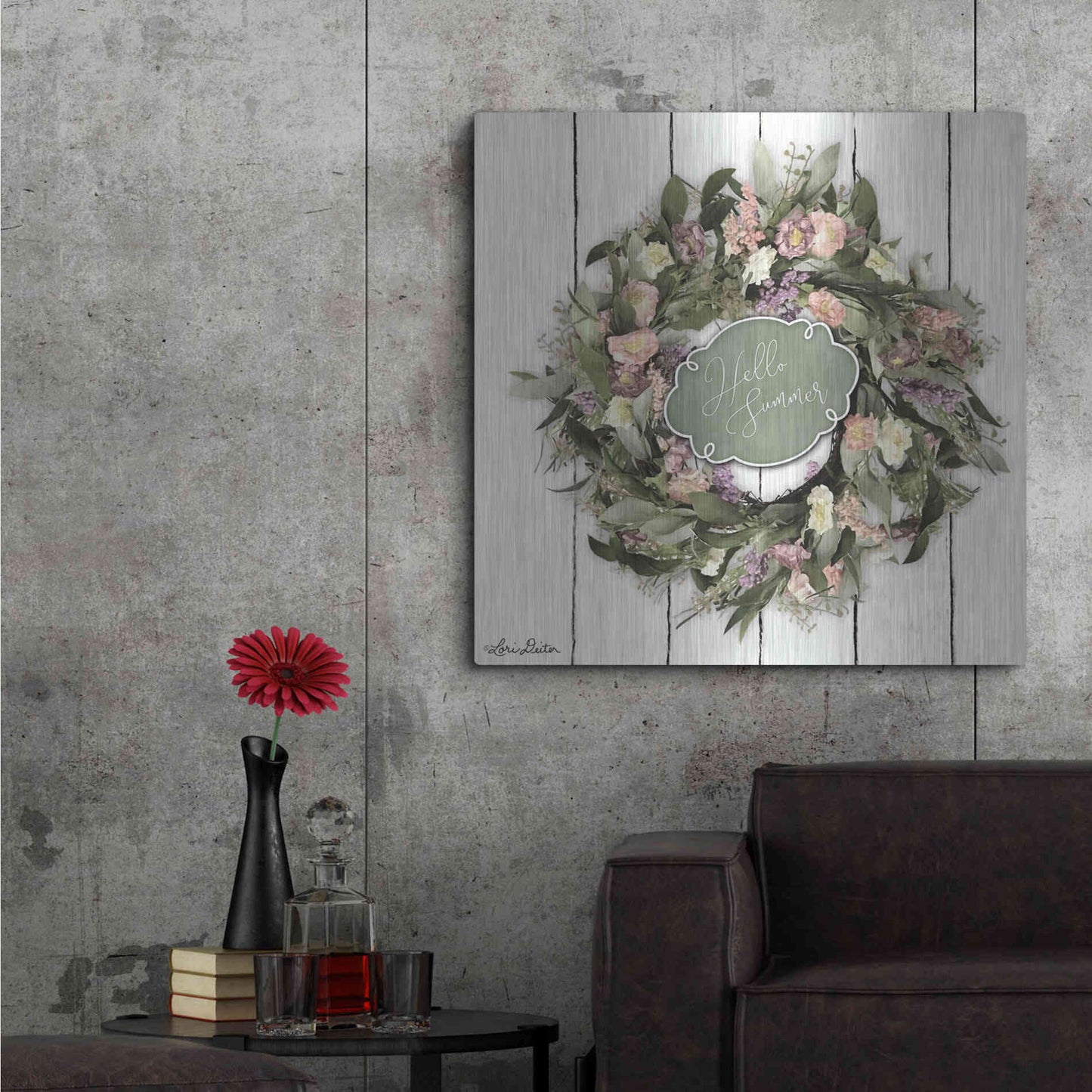 Luxe Metal Art 'Hello Summer Wreath' by Lori Deiter, Metal Wall Art,36x36
