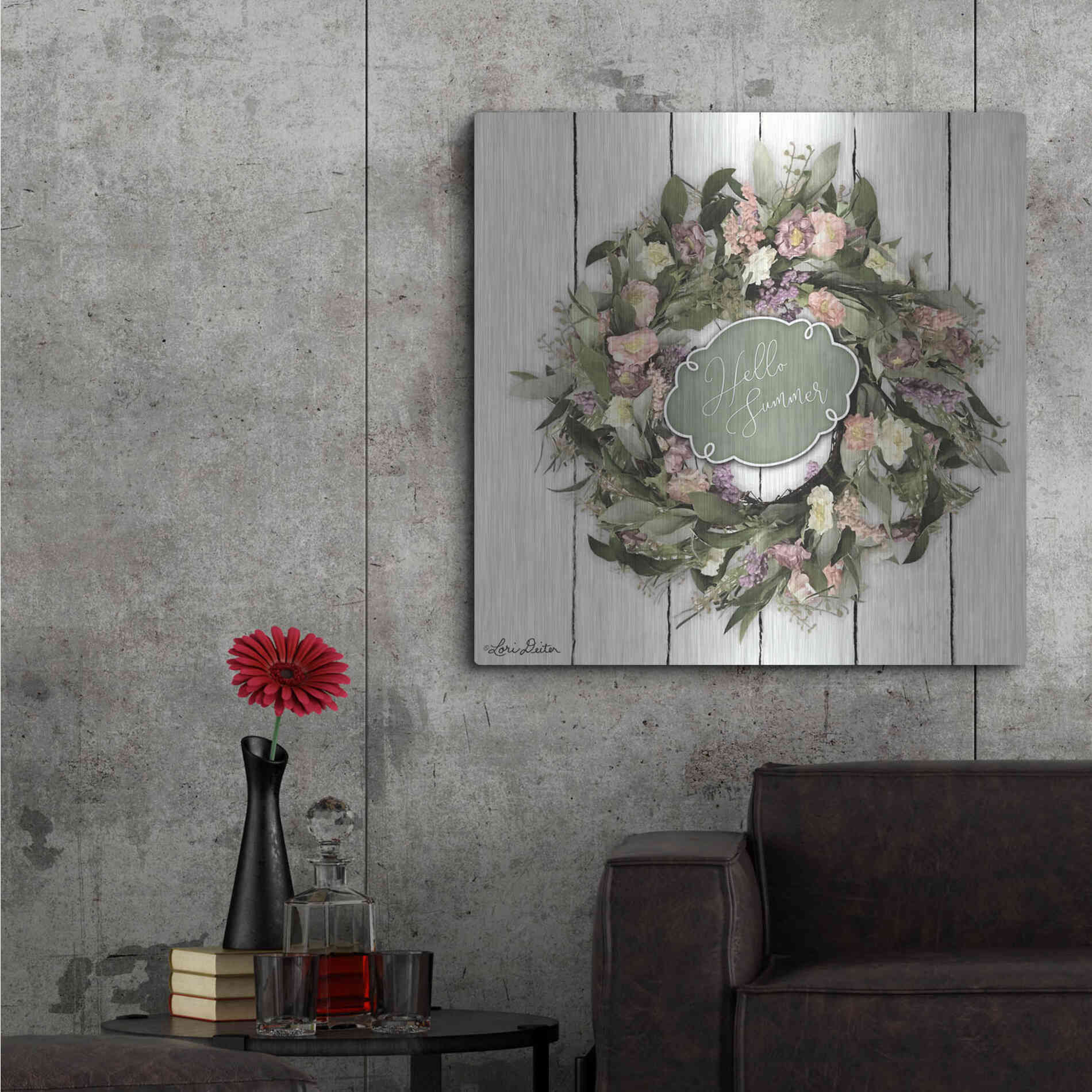 Luxe Metal Art 'Hello Summer Wreath' by Lori Deiter, Metal Wall Art,36x36