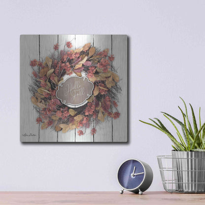 Luxe Metal Art 'Hello Fall Wreath' by Lori Deiter, Metal Wall Art,12x12