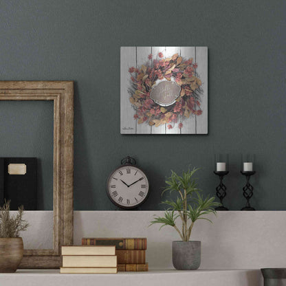 Luxe Metal Art 'Hello Fall Wreath' by Lori Deiter, Metal Wall Art,12x12